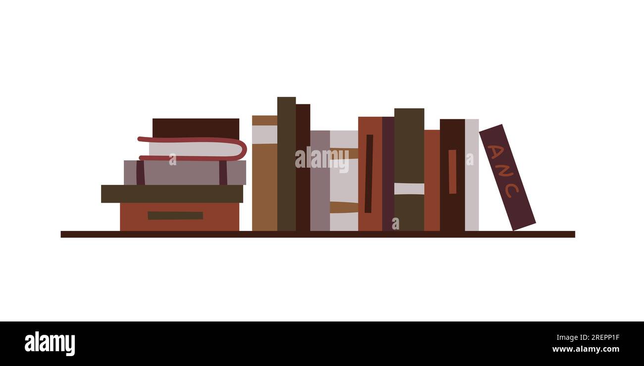 Bookshelf with thick brown books. Library or bookstore concept. Stock Vector