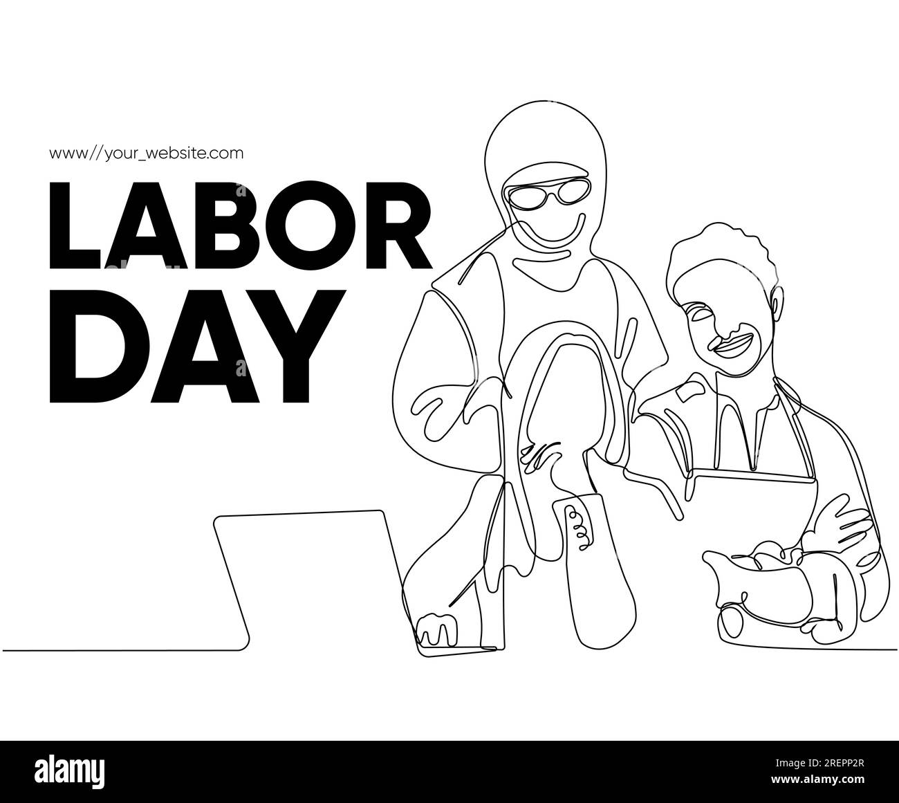 Happy Labour Day simple vector web banner. Set of tools. Lettering