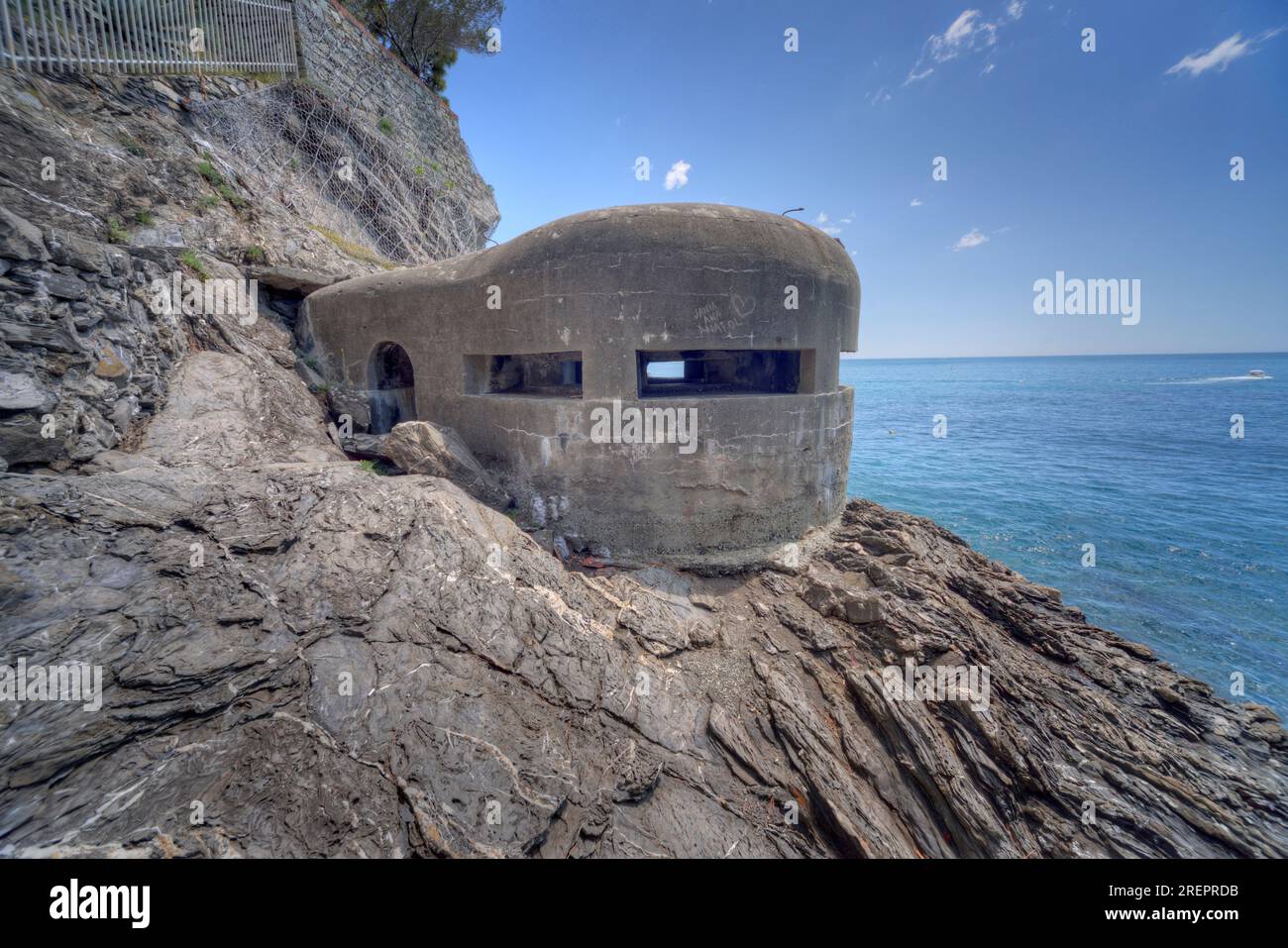 Monterosso al Mare, Liguria, Italy - 05/20/2016 - German WW2 (II World War) bunker or pill box in Cinque Terre at the town of Monterosso al Mare. Stock Photo