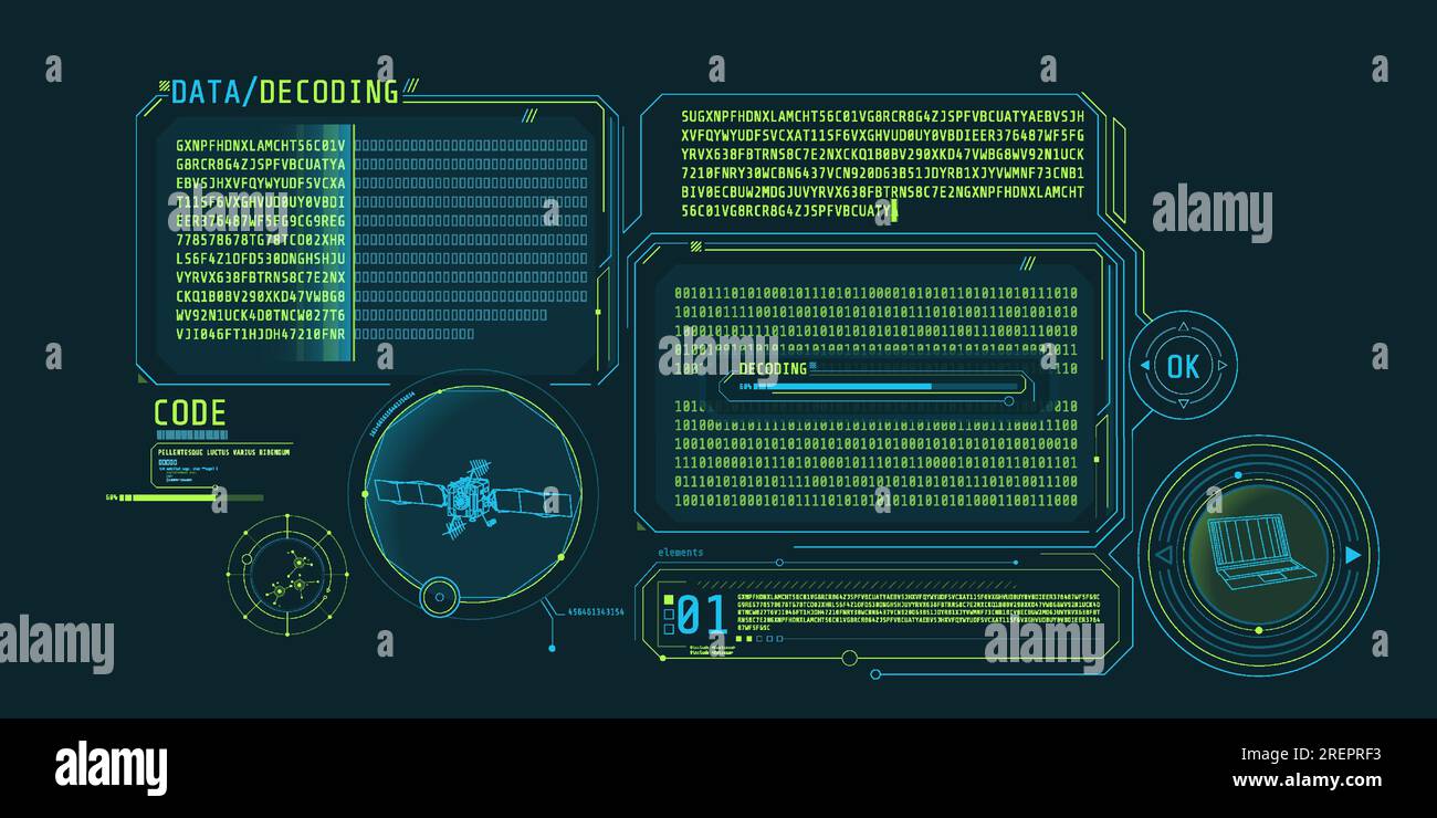 Futuristic interface of satellite data decoding program Stock Vector ...