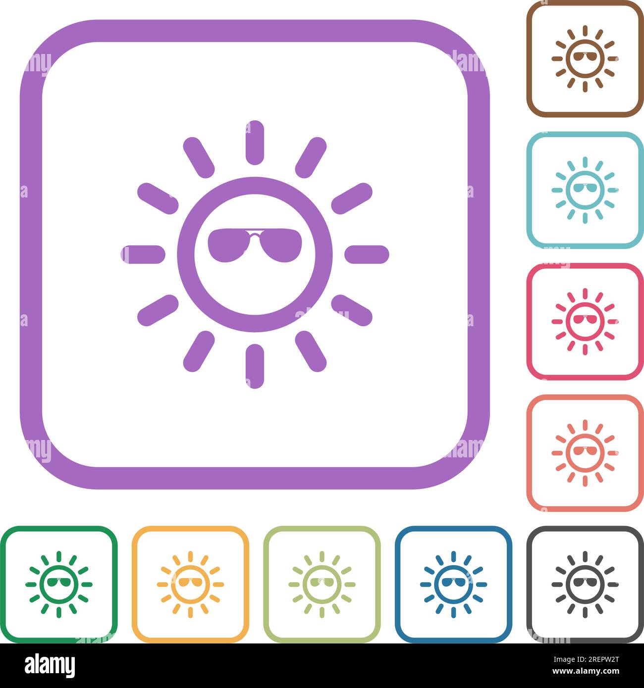 Sun with sunglasses simple icons in color rounded square frames on ...