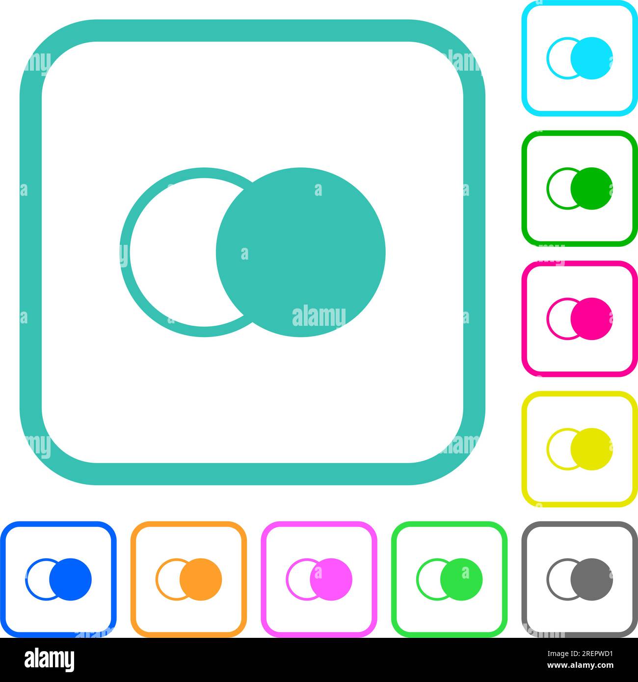 Overlapping elements vivid colored flat icons in curved borders on white background Stock Vector