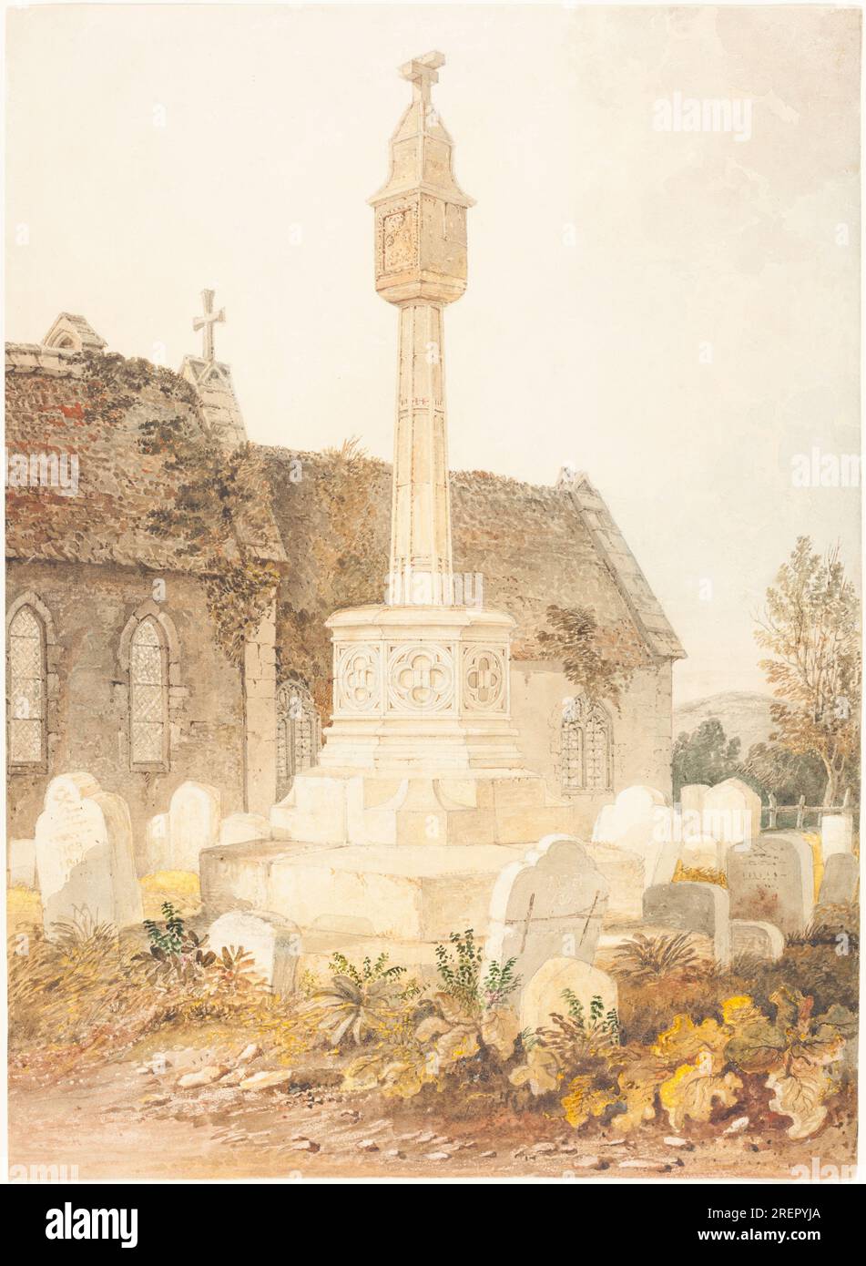 'John Chessell Buckler, Monument in a Church Cemetery, 1816, watercolor over graphite on wove paper, overall: 36.2 x 26.3 cm (14 1/4 x 10 3/8 in.), Gift of John Nichols Estabrook and Dorothy Coogan Estabrook, 1988.20.9' Stock Photo