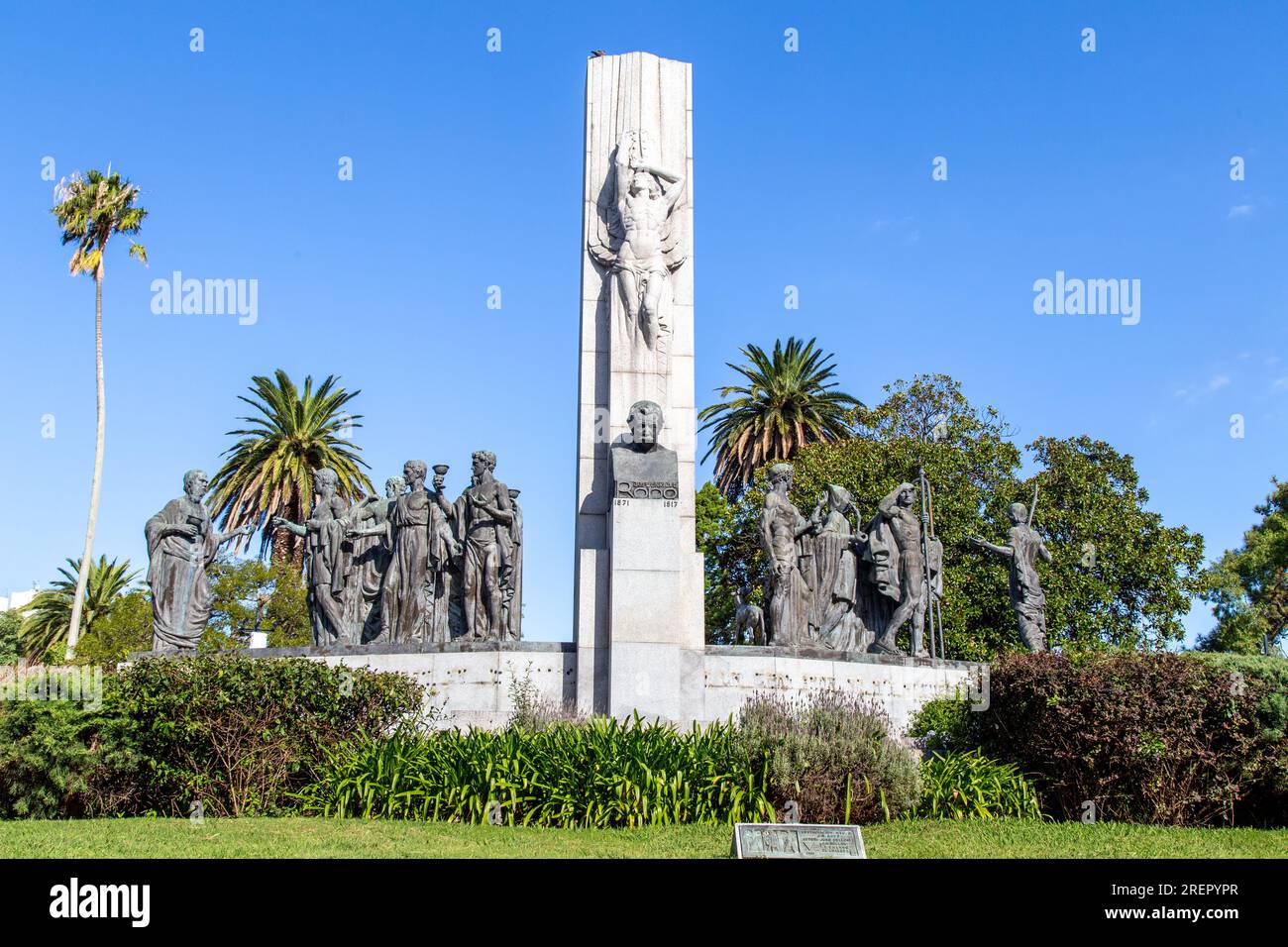 View of  Monument to José Enrique Rodó graces Parque Rodó, Montevideo. Stock Photo