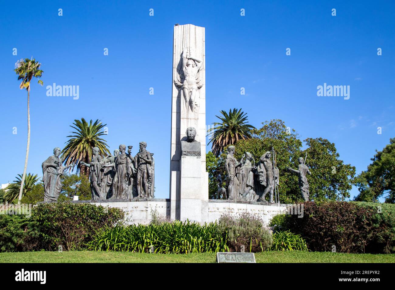 View of  Monument to José Enrique Rodó graces Parque Rodó, Montevideo. Stock Photo