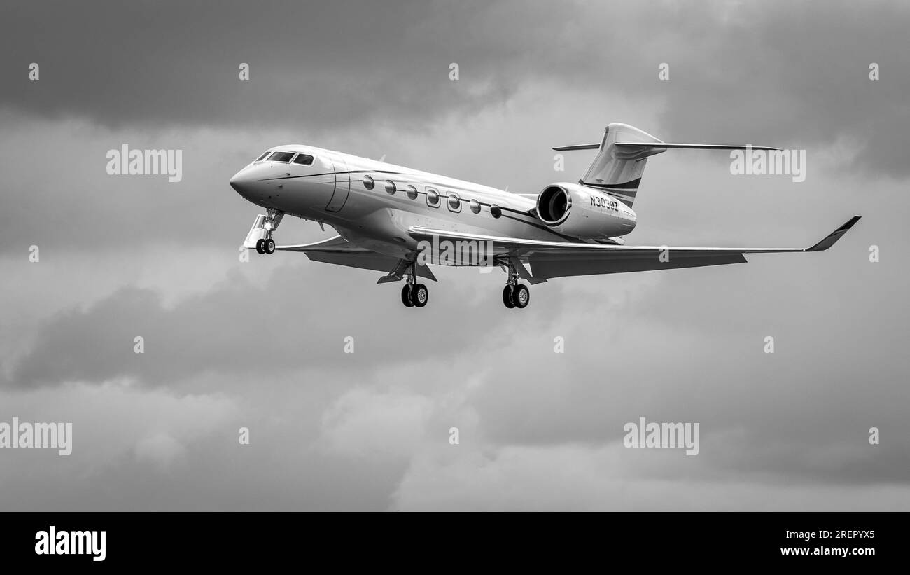 Gulfstream G500, arriving at RAF Fairford for the Royal International Air Tattoo 2023. Stock Photo
