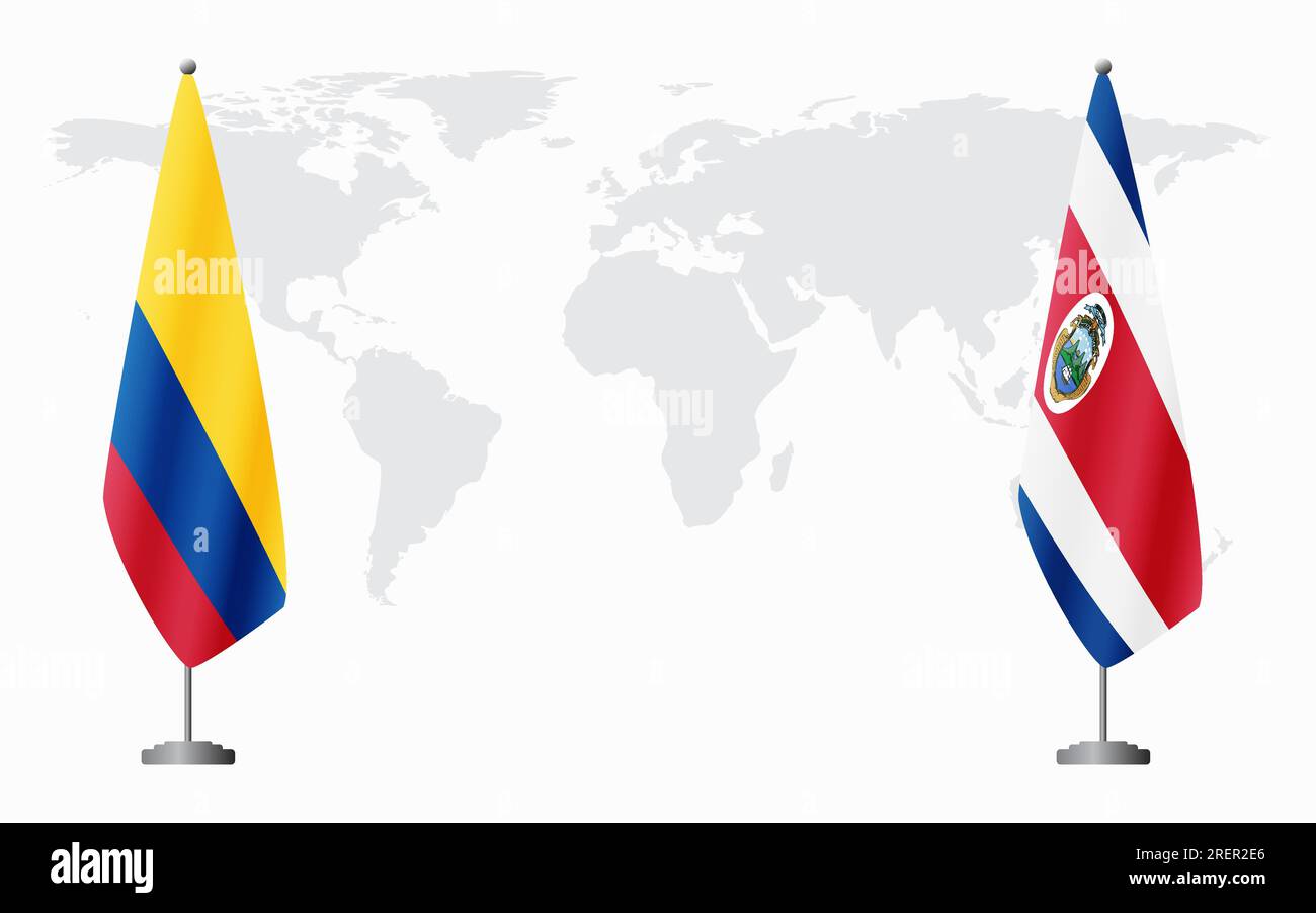 Colombia and Costa Rica flags for official meeting against background of world map Stock Vector