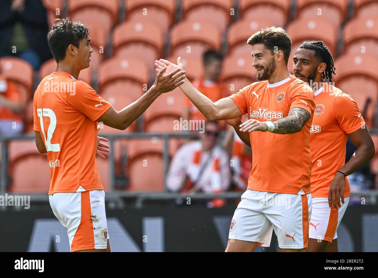 Owen Dale 7 of Blackpool celebrates his goal to make it 30 during the