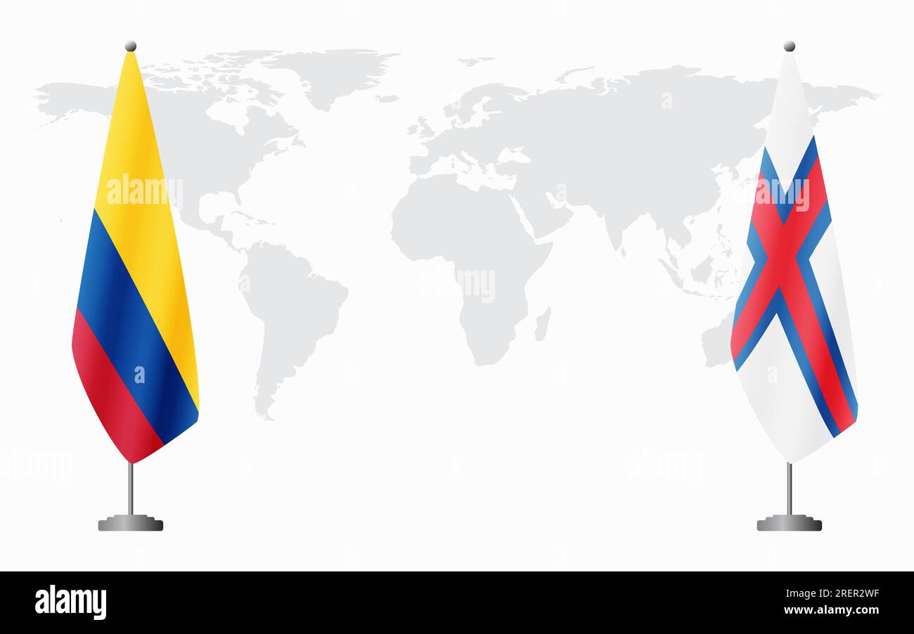 Colombia and Faroe Islands flags for official meeting against background of world map. Stock Vector