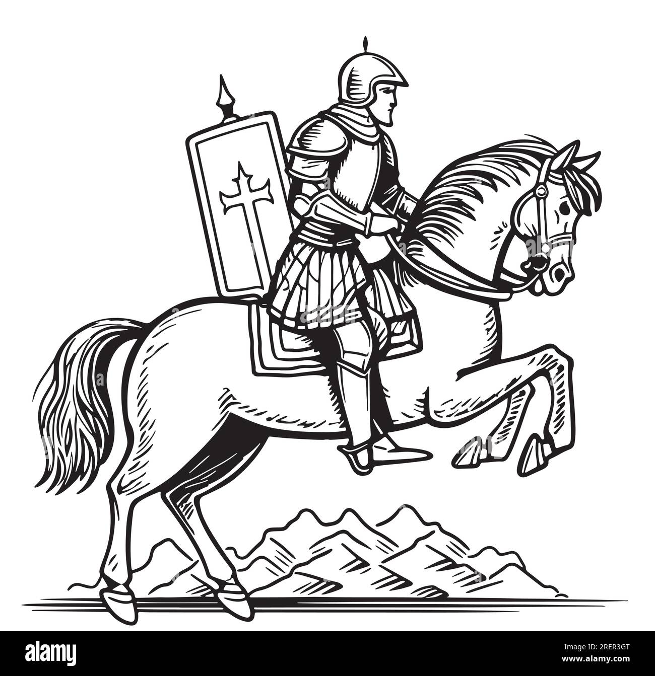 Knight on horseback sketch hand drawn heraldry illustration Stock Vector