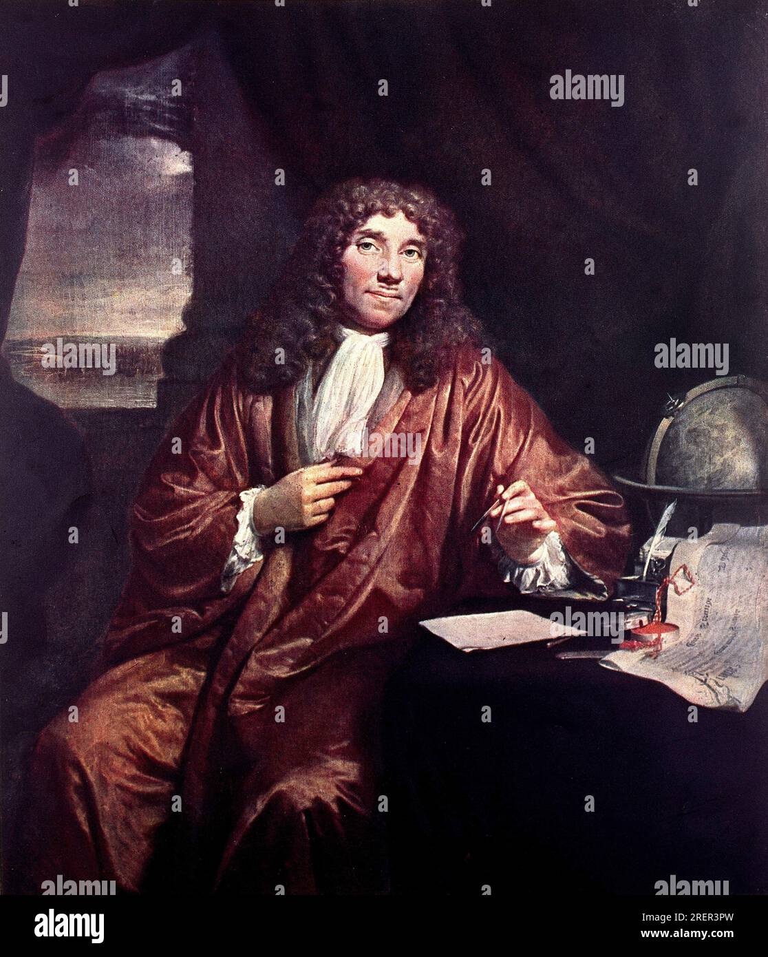 Porträt des Antonie van Leeuwenhoek (1632-1723) 17th century by Jan Verkolje Stock Photo