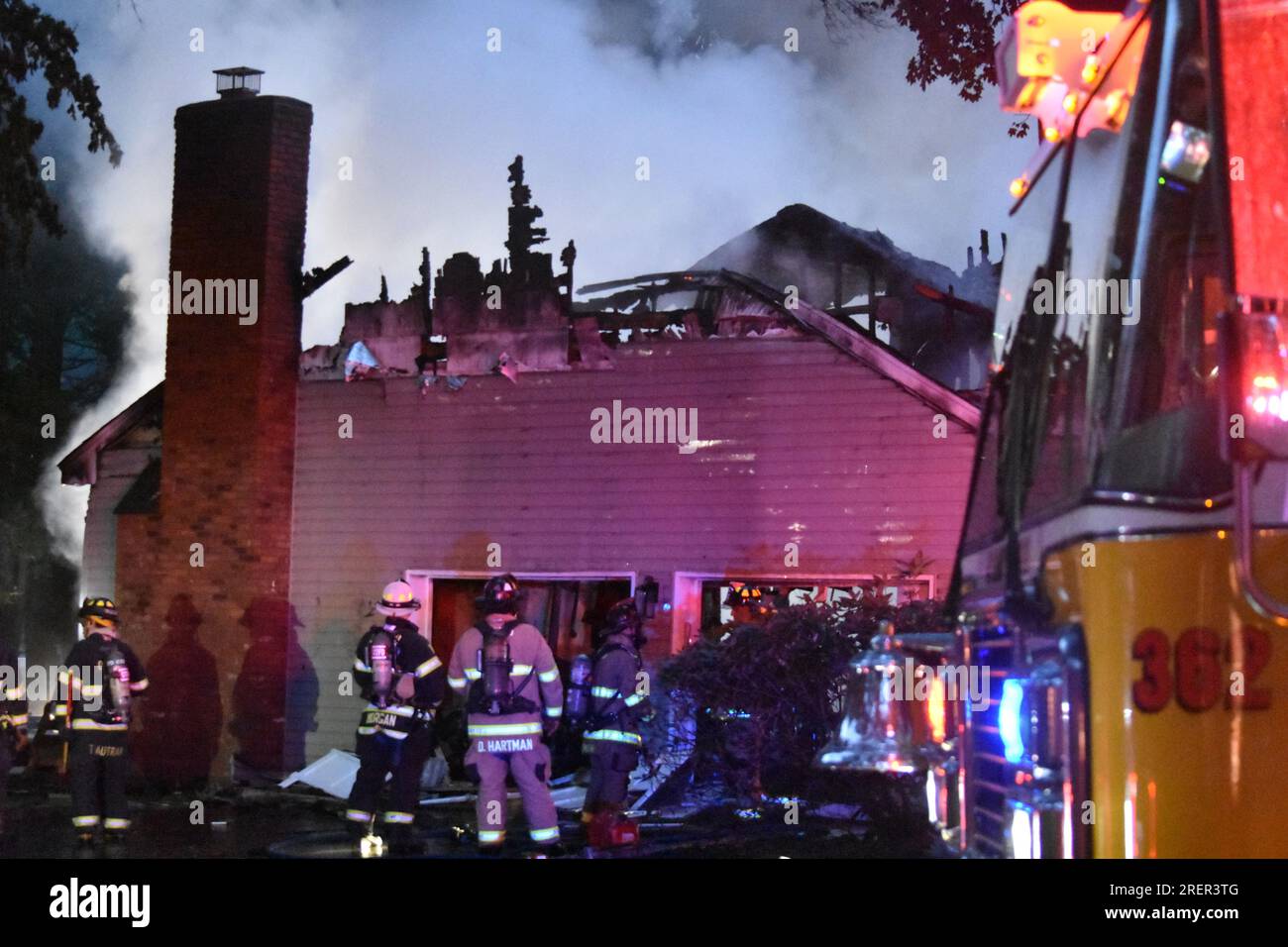 Harrington Park, United States. 29th July, 2023. Firefighters on the
