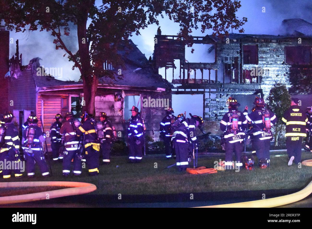 Harrington Park, United States. 29th July, 2023. Firefighters on the