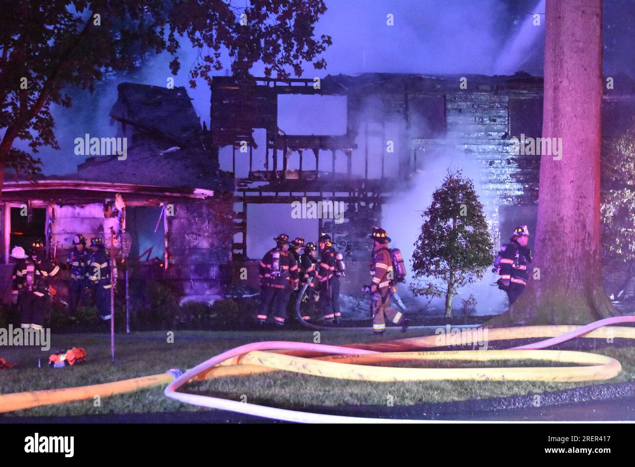 Harrington Park, United States. 29th July, 2023. Firefighters on the