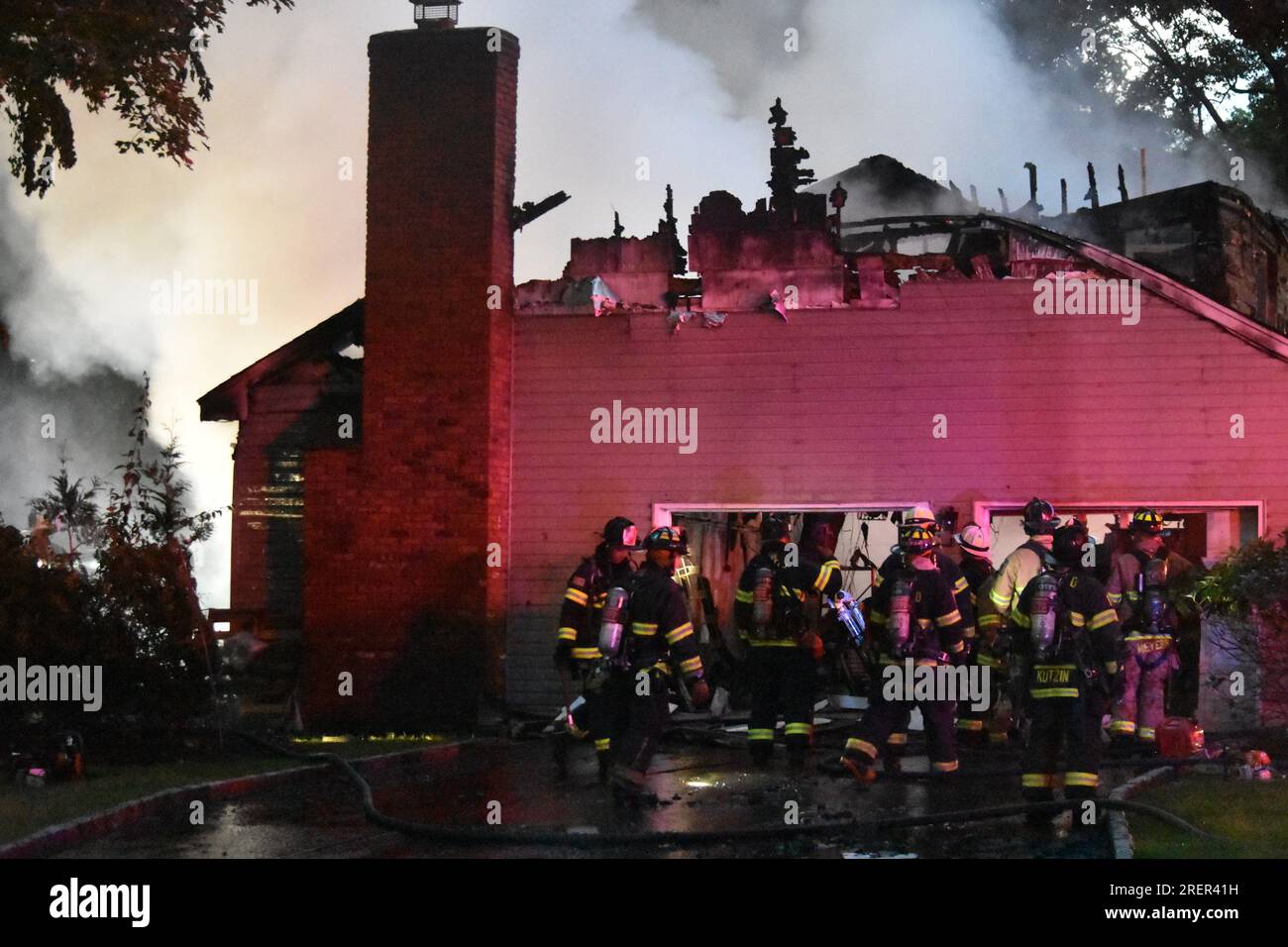 Harrington Park, United States. 29th July, 2023. Firefighters on the
