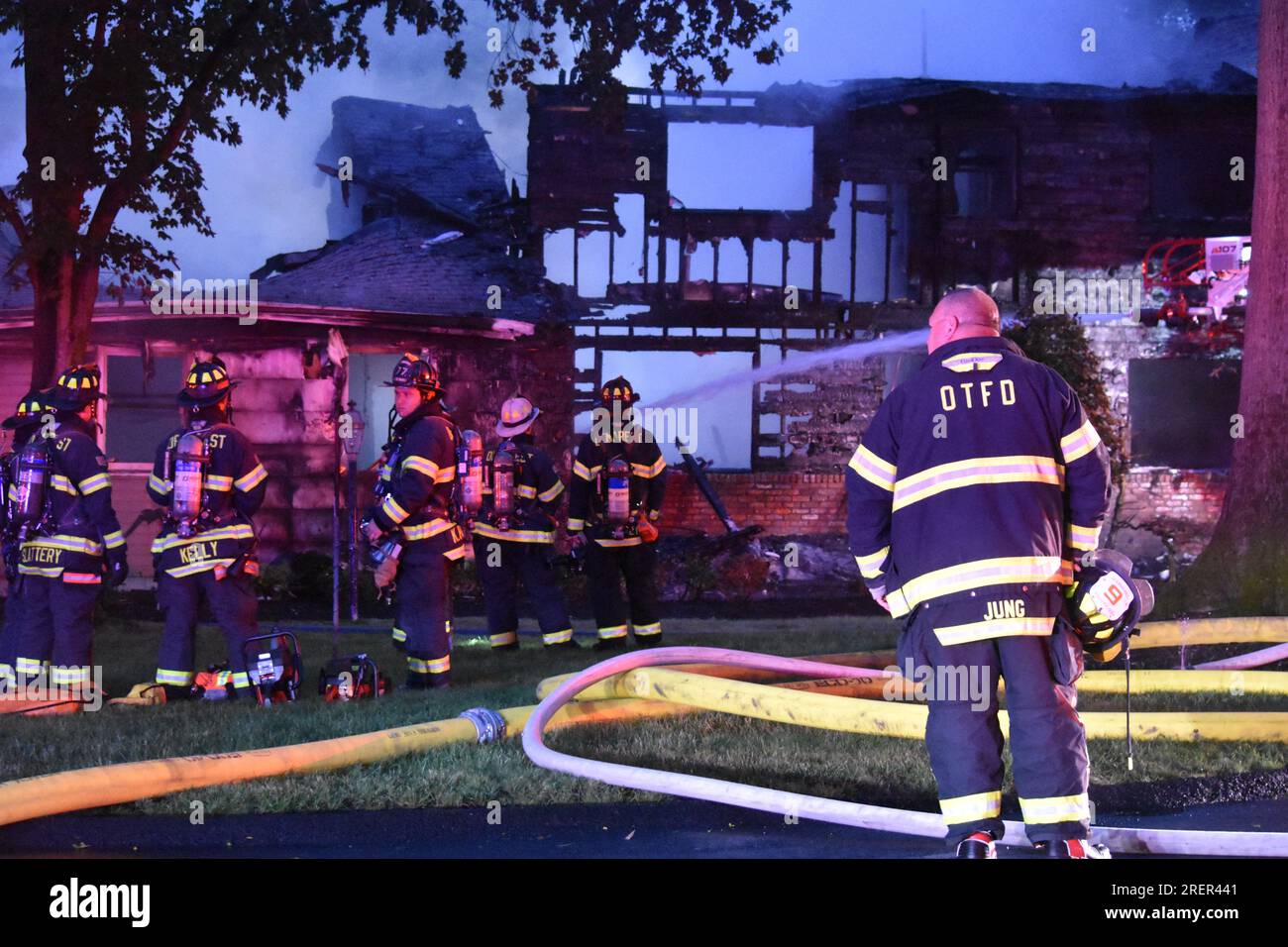 Harrington Park, United States. 29th July, 2023. Firefighters on the