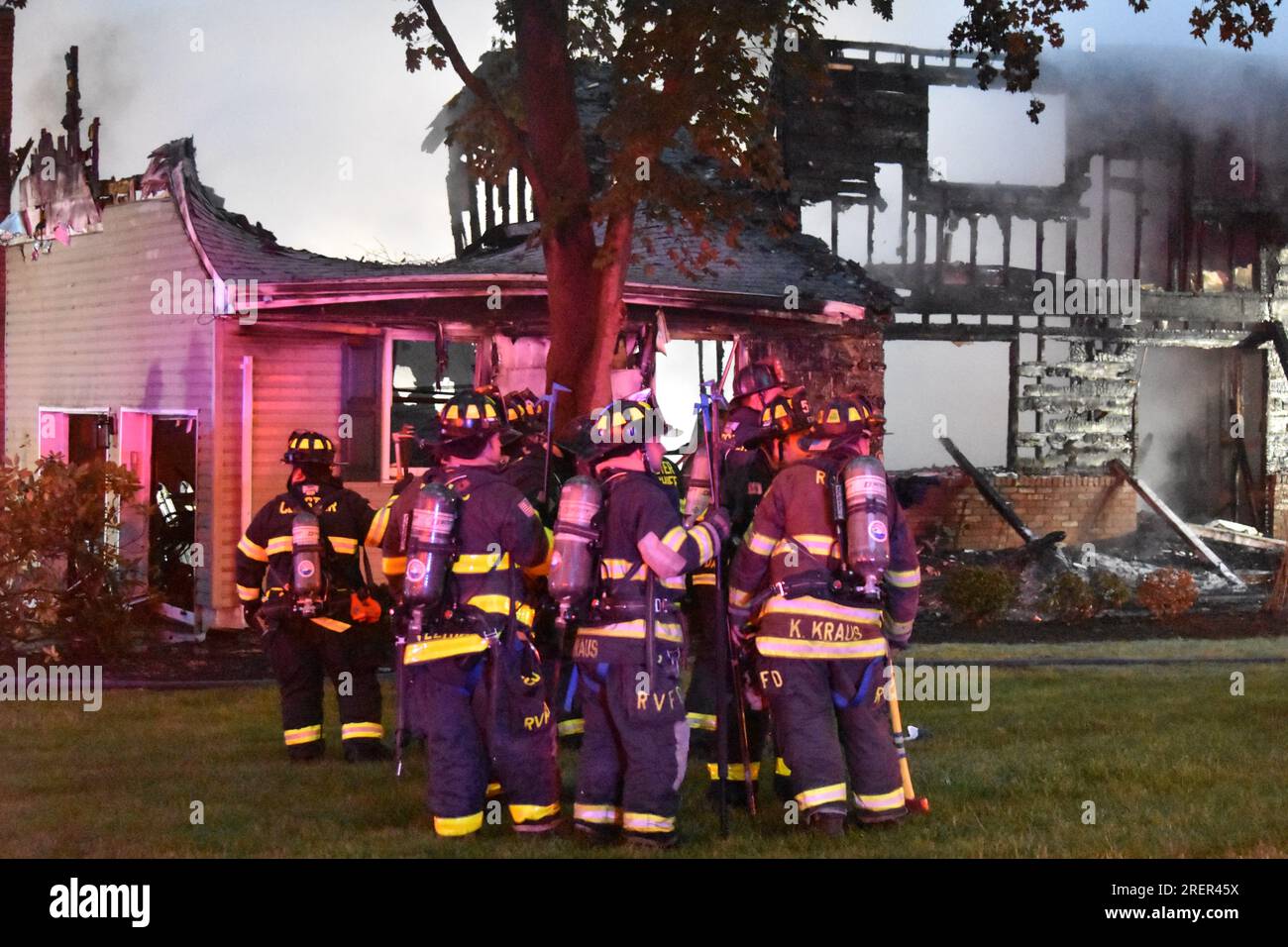 Harrington Park, United States. 29th July, 2023. Firefighters on the