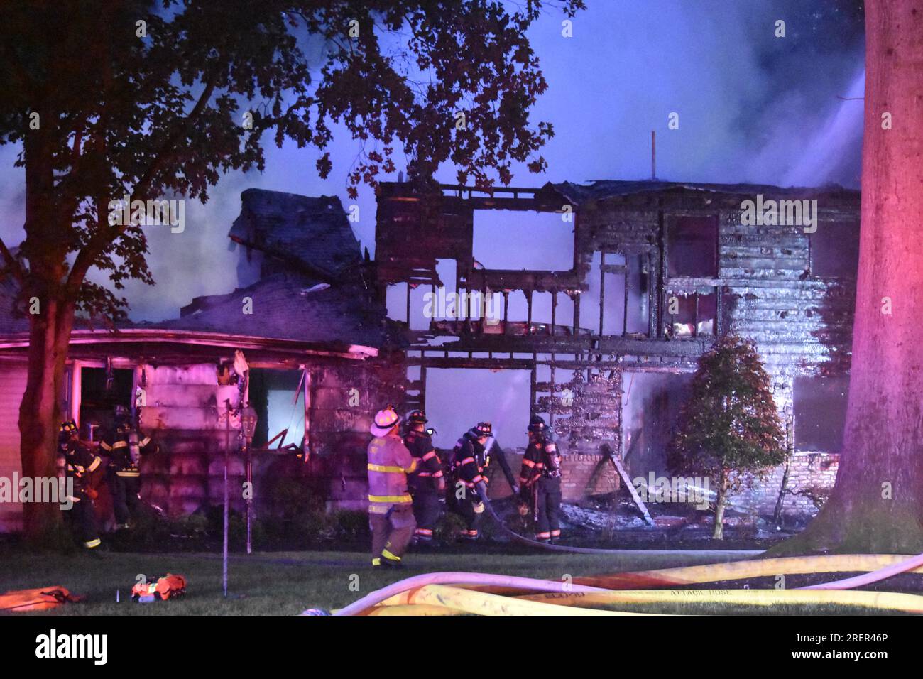 Harrington Park, United States. 29th July, 2023. Firefighters on the