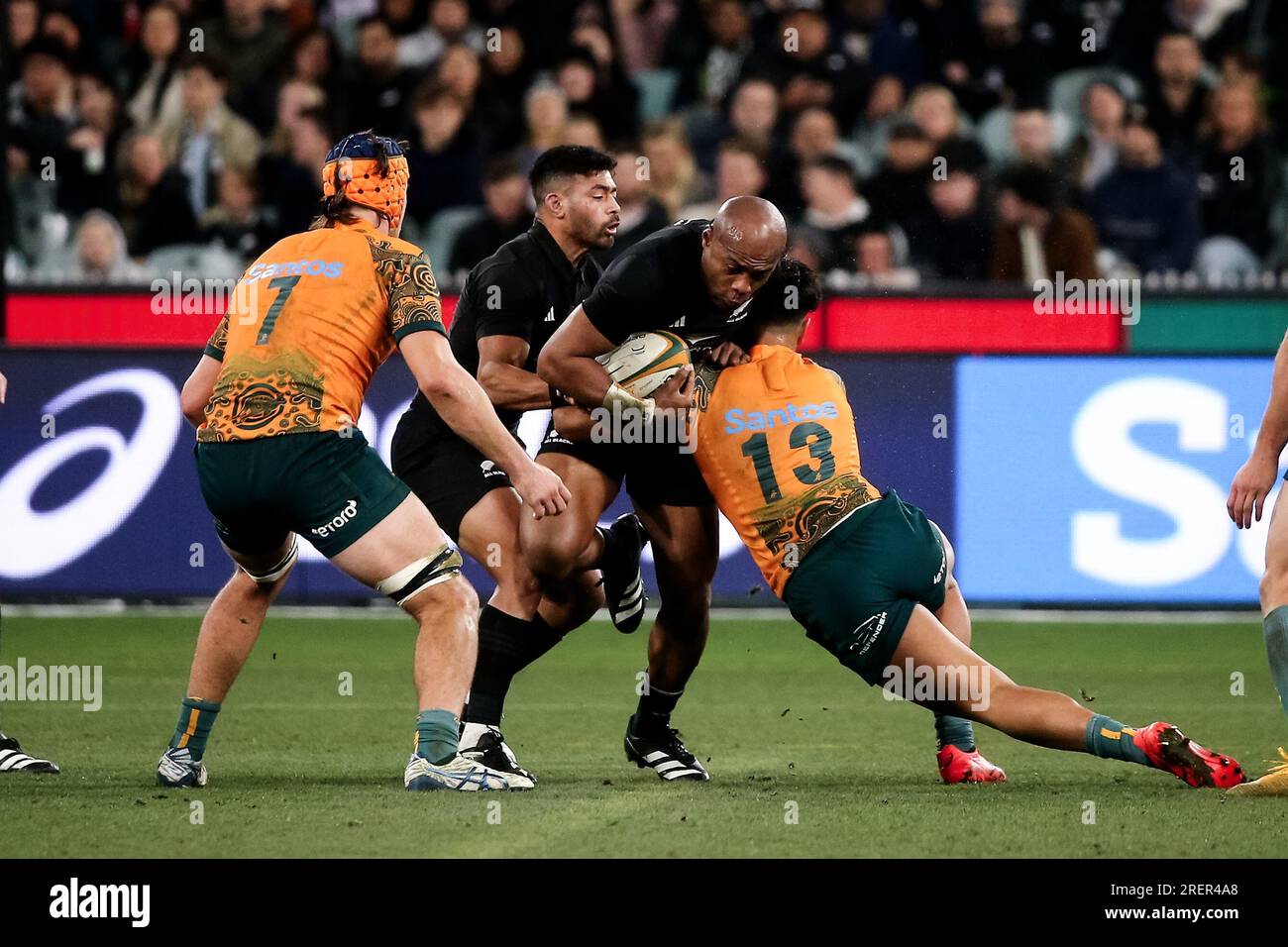 Melbourne, Australia, 29 July, 2023. Mark Telea of the All Blacks gets ...