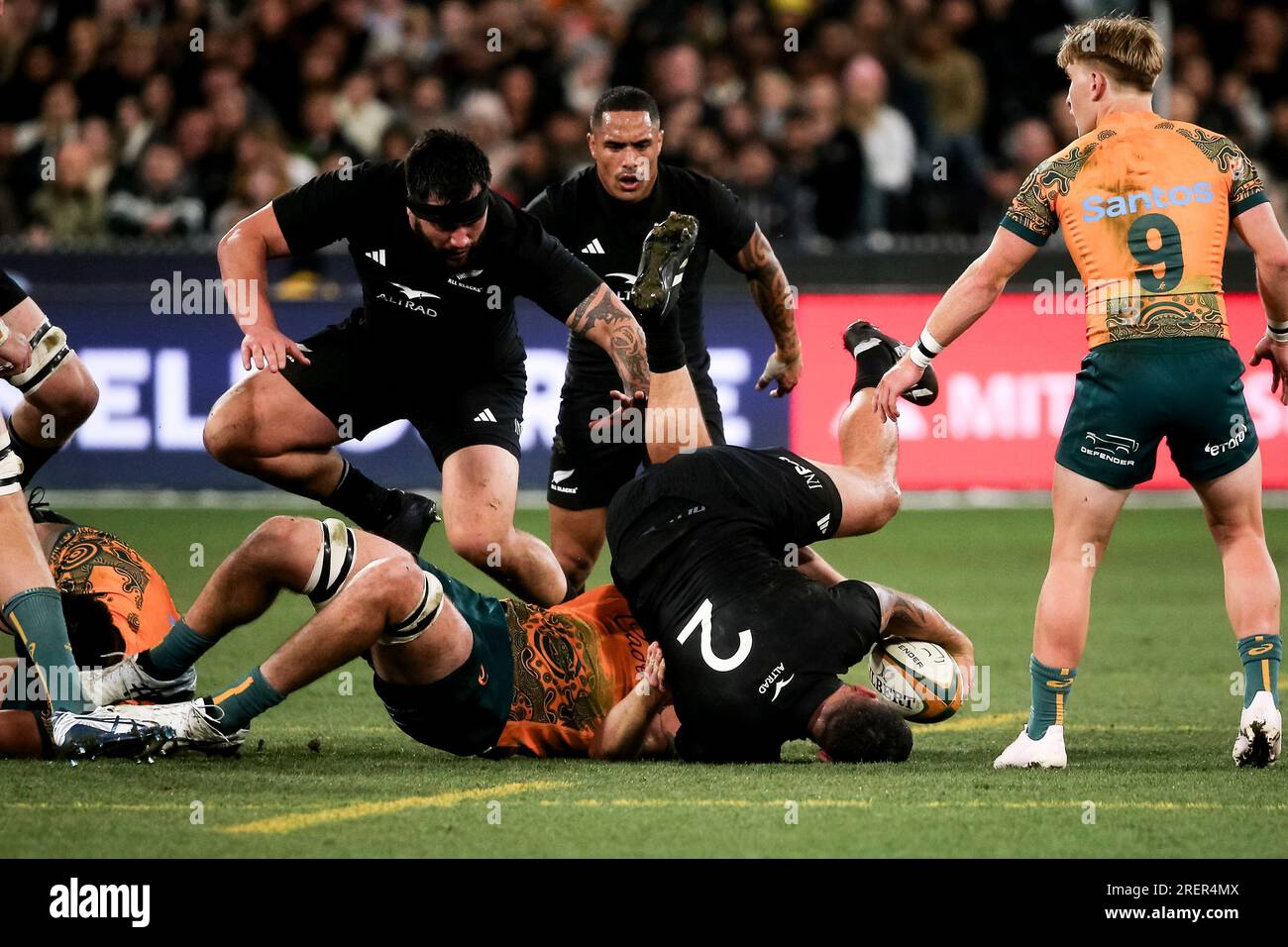 MELBOURNE, AUSTRALIA - JULY 29: Codie Taylor of the All Blacks gets ...