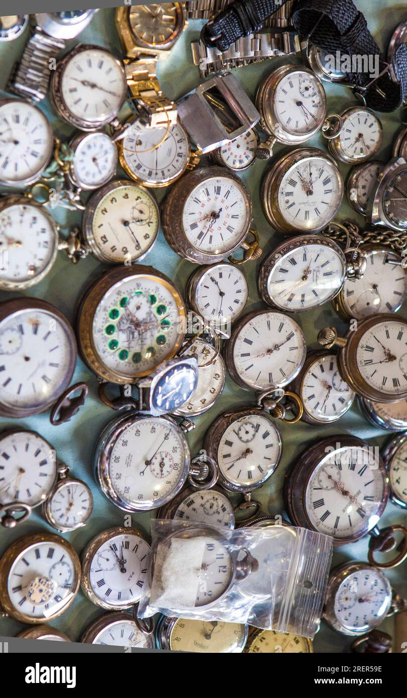 Barcelona, Spain Jun 30th, 2023 Antique brass fireplace clock