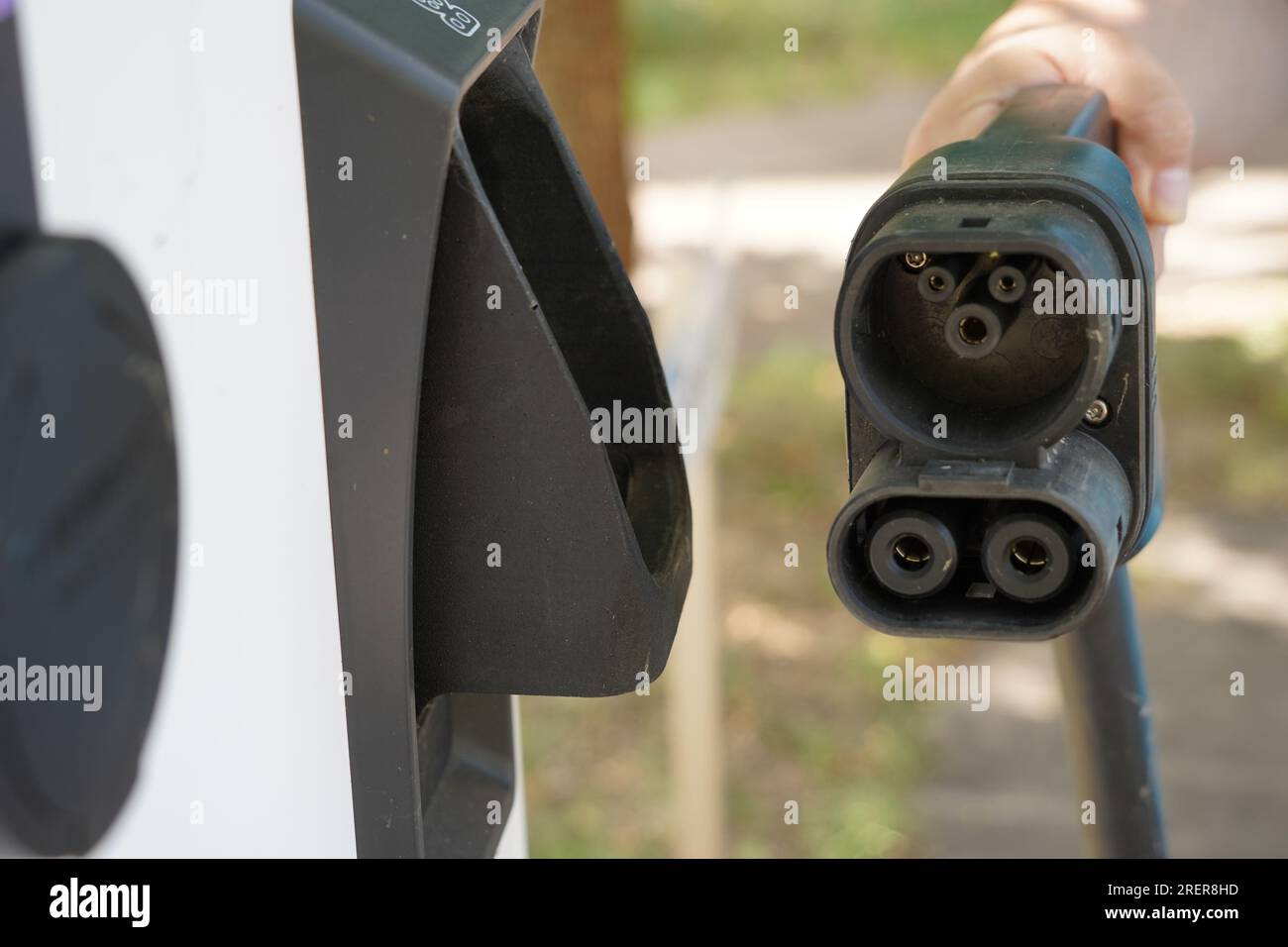 DC charging connector or plug CCS 2 type using for charging electric cars . Stock Photo