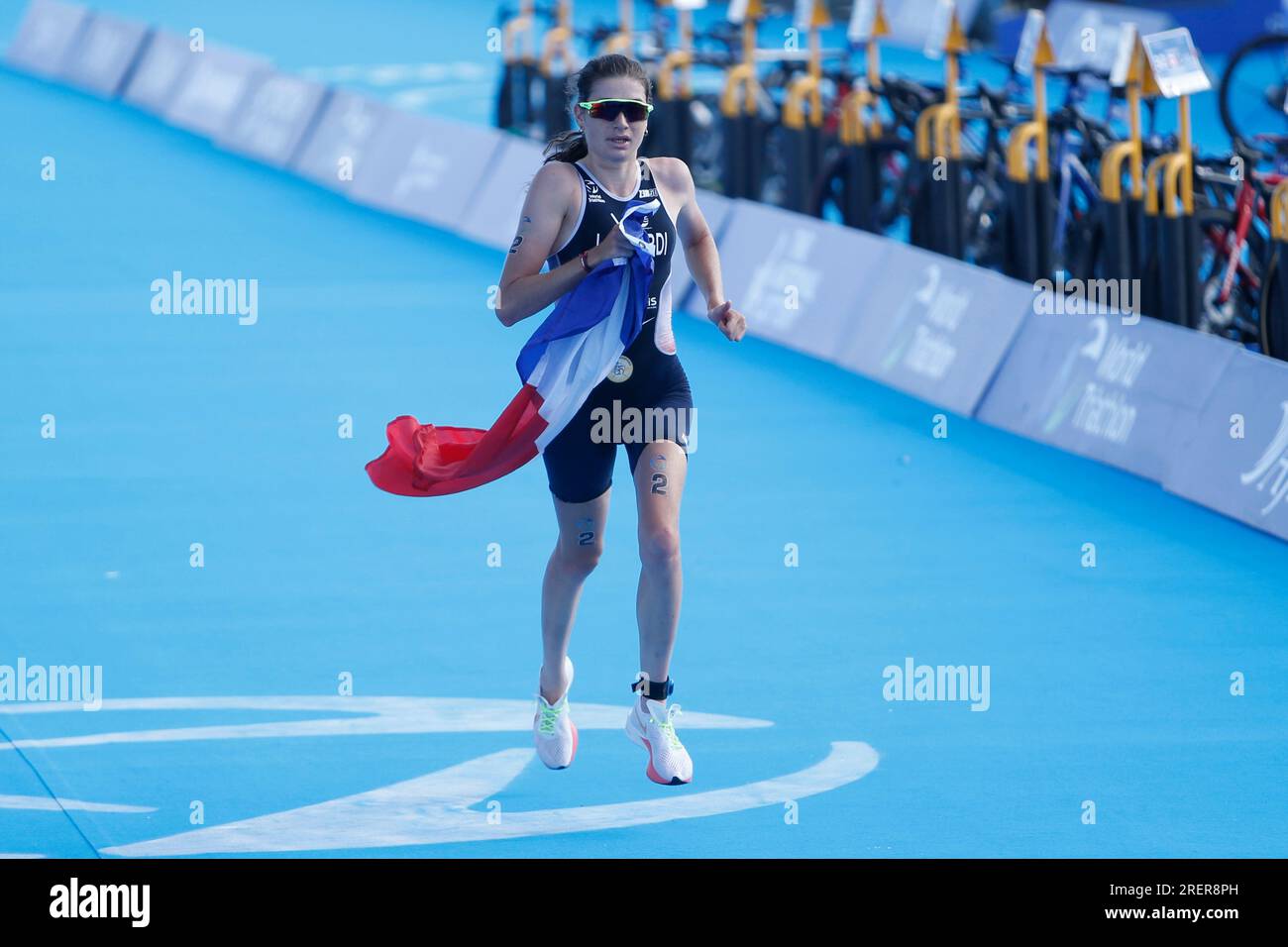 France's Emma Lombardi crosses the line to take silver in the Elite