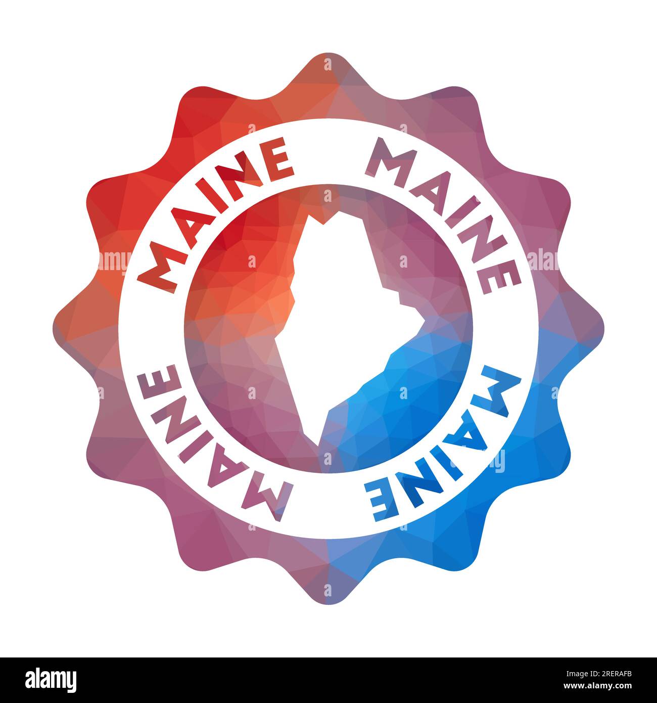 Maine low poly logo. Colorful gradient travel logo of the us state in geometric style. Multicolored polygonal Maine rounded sign with map for your inf Stock Vector