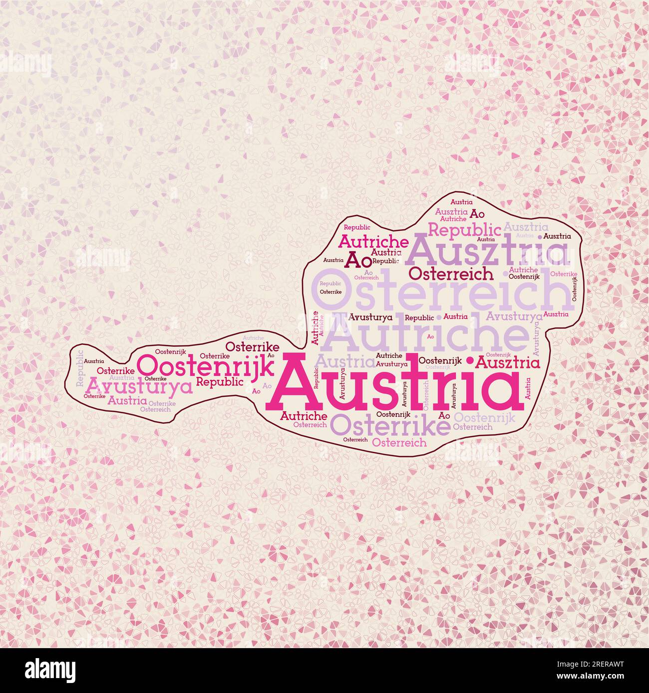 Austria shape whith country names word cloud in multiple languages