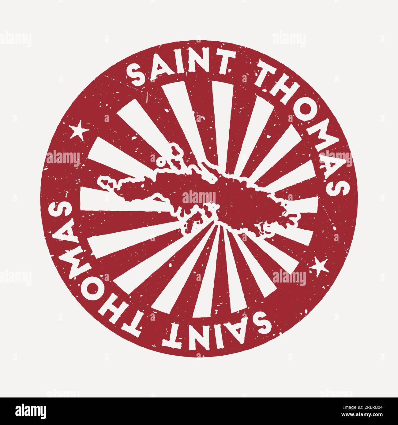 Saint Thomas stamp. Travel red rubber stamp with the map of island