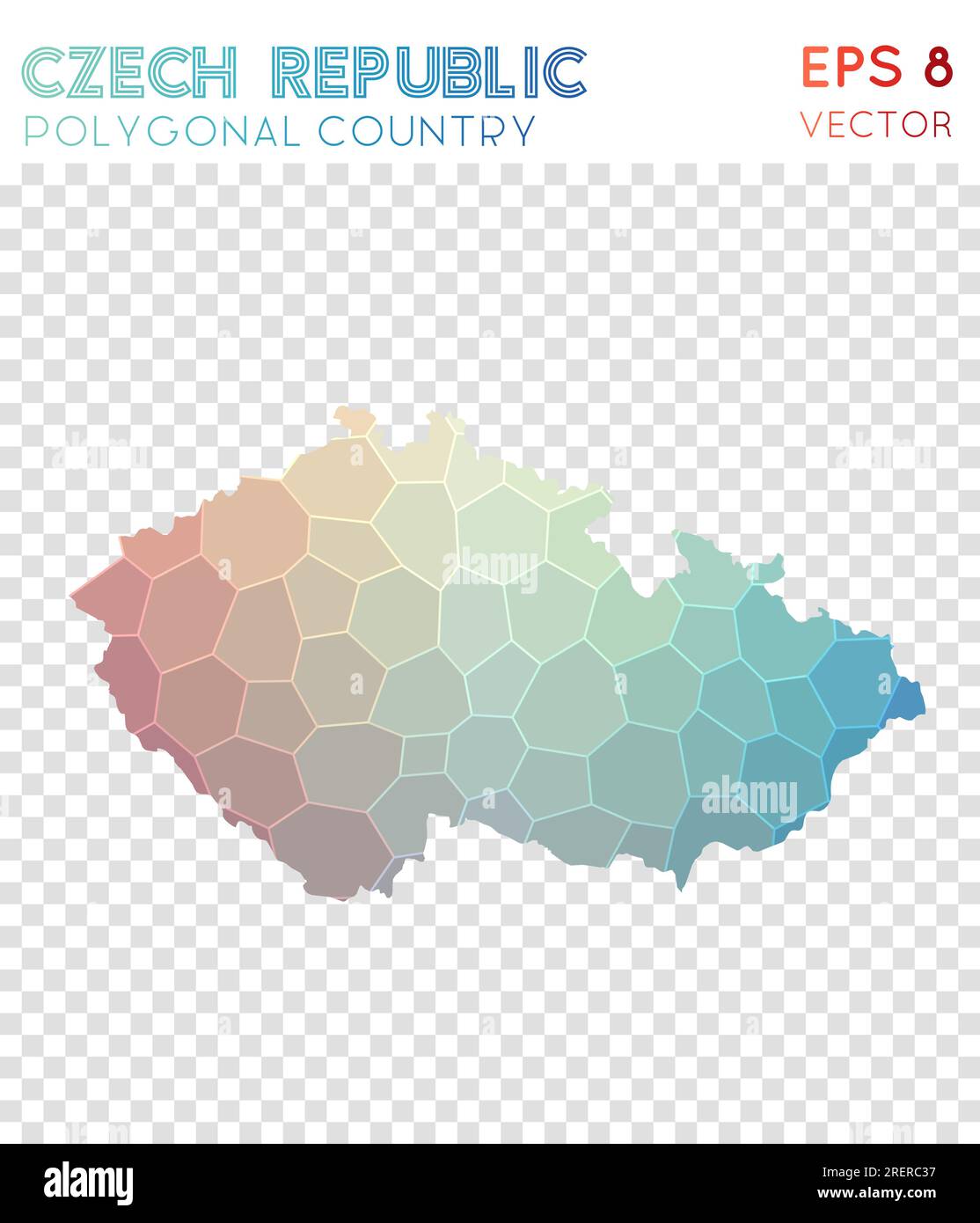 Czech Republic polygonal map, mosaic style country. Excellent low poly style, modern design. Stock Vector
