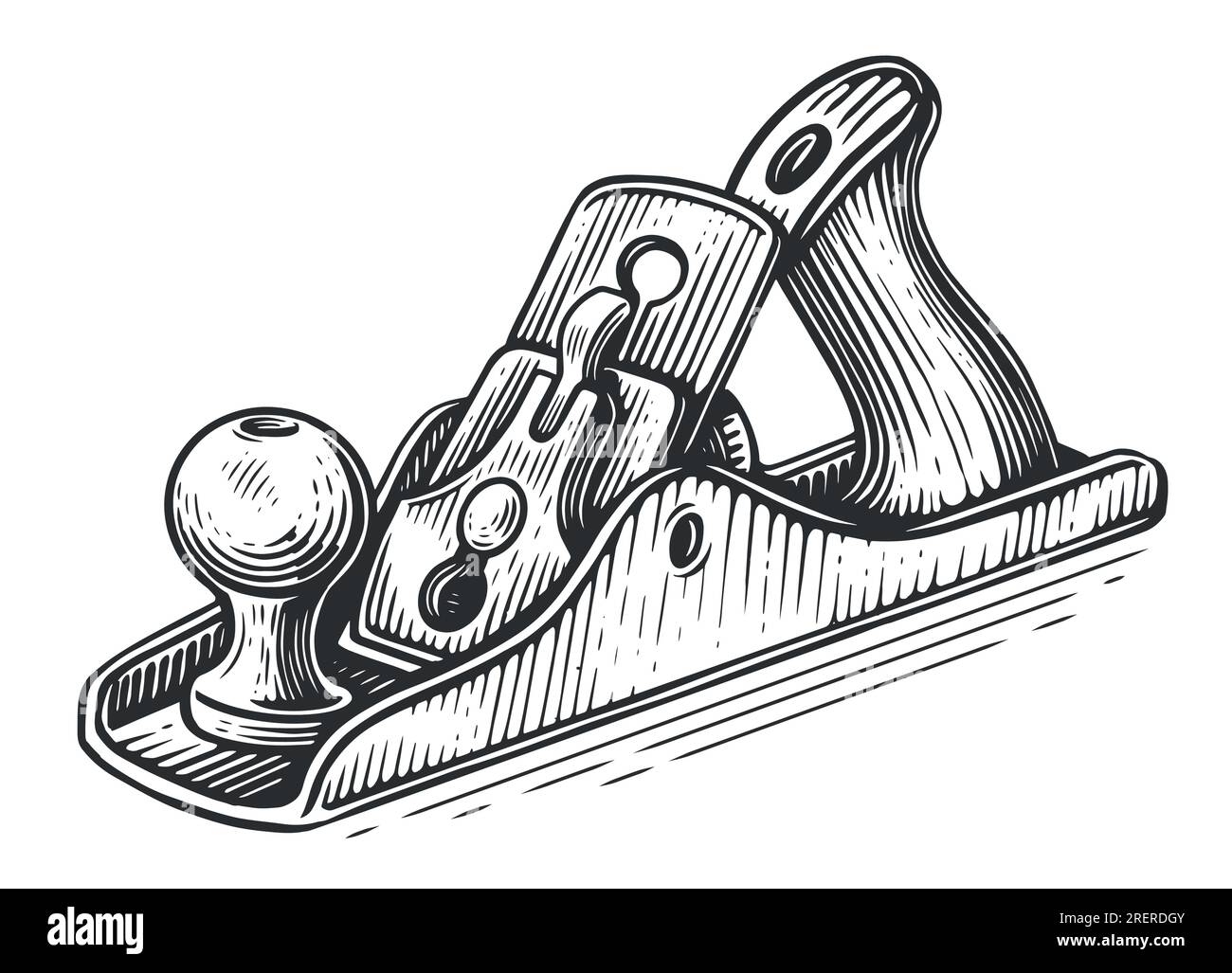 Old planer, Shaving tool for woodwork. Woodworking, carpentry Sketch vintage vector illustration Stock Vector