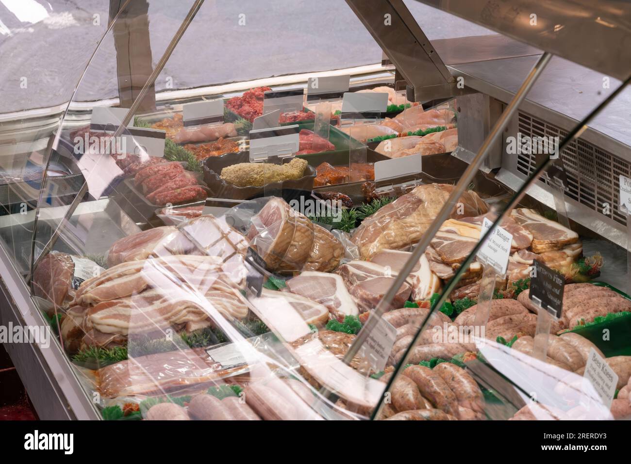 Call Meat Store At the butcher shop, you can see a range of fresh meats and products in ...