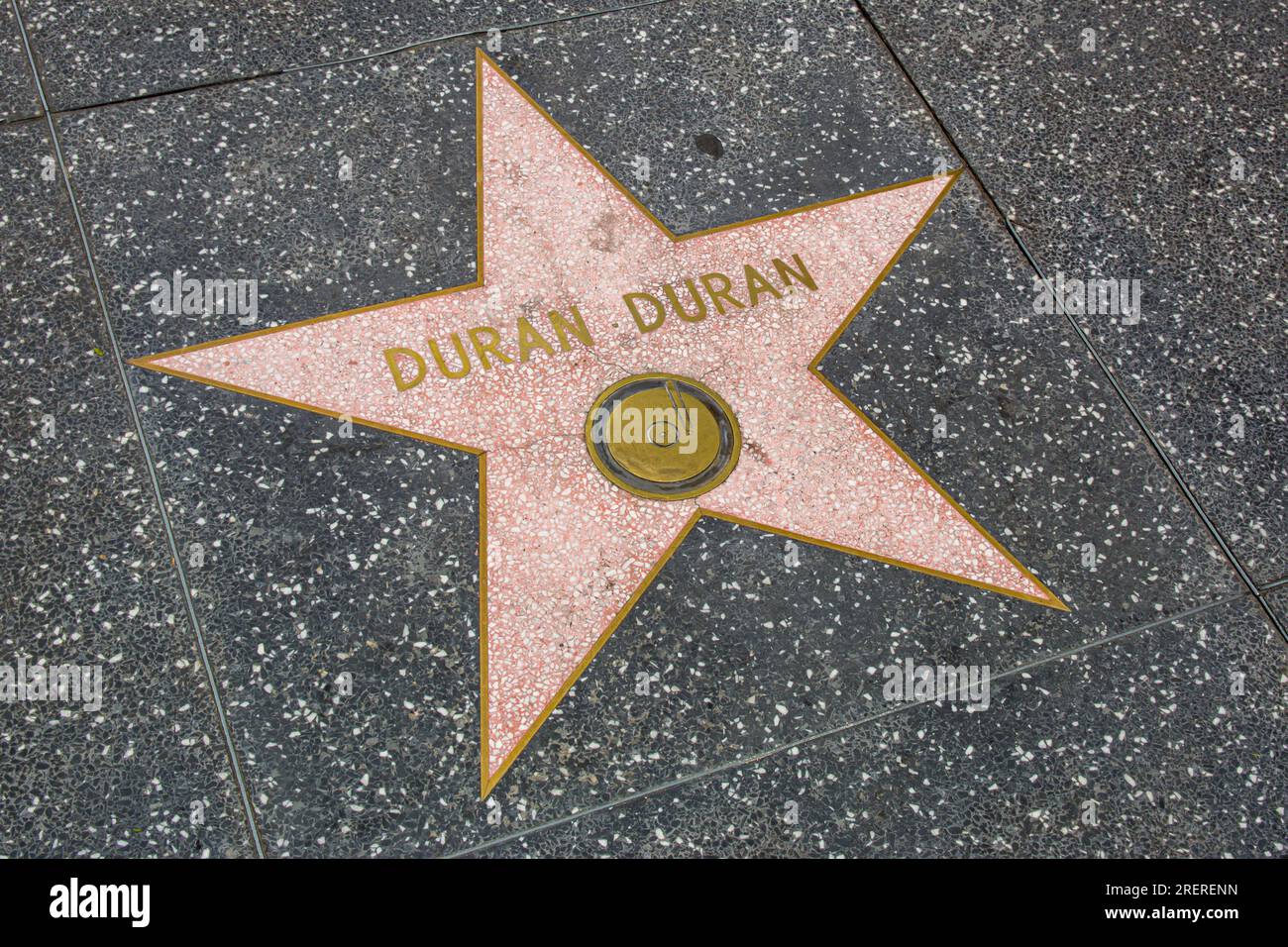 Duran Duran's star on the Hollywood Walk of Fame is in front of the Capitol Records Tower. Stock Photo