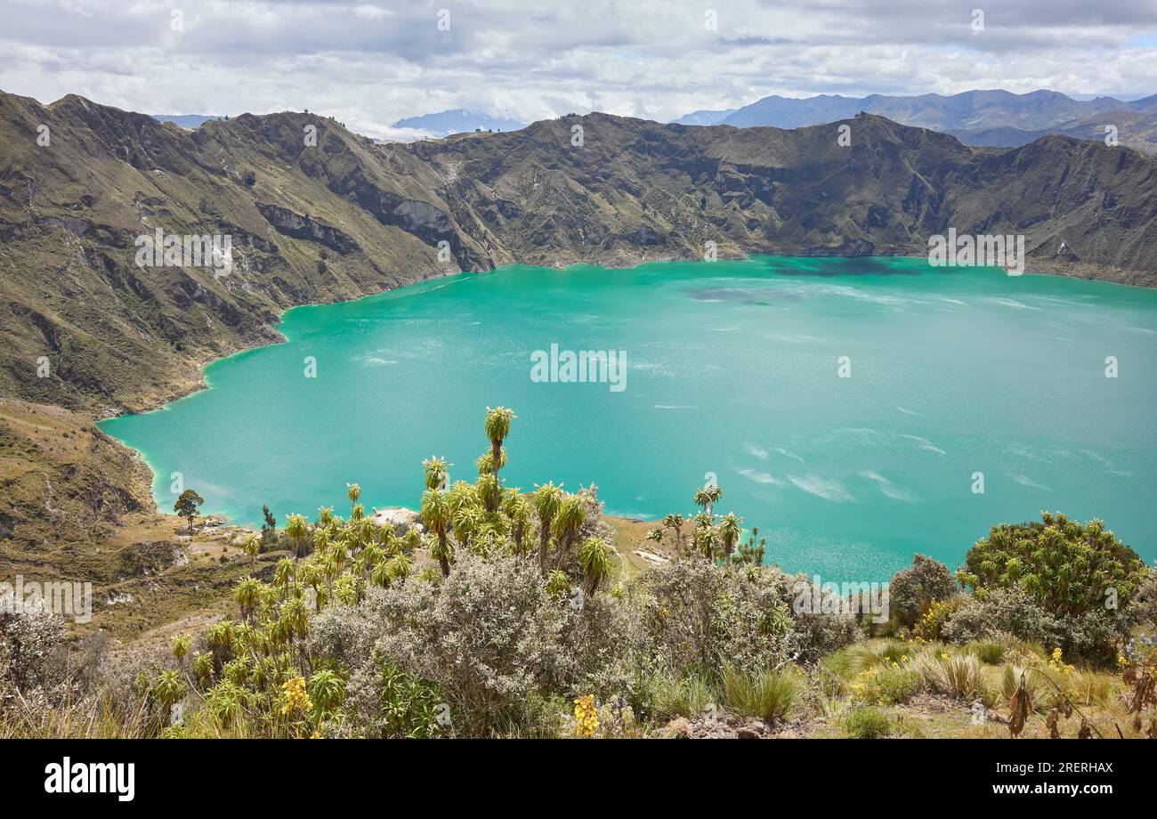 Quilotoa crater lake, most western volcano in the Ecuadorian Andes ...