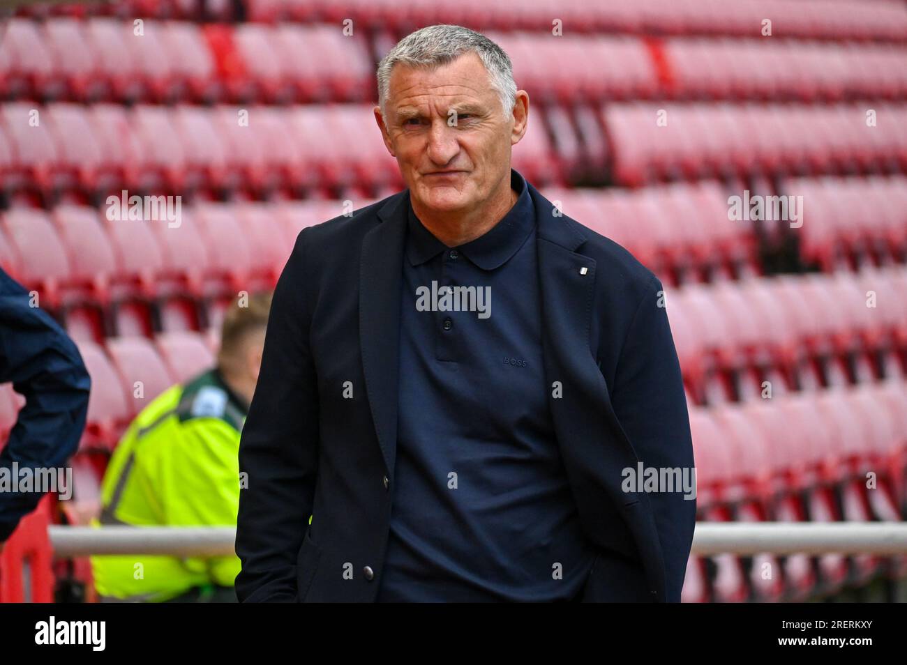 Sunderland AFC manager Tony Mowbray watches on as his side take on RCD Mallorca at the Stadium of Light. Stock Photo