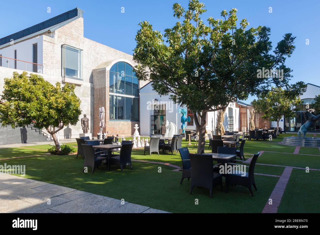 Central courtyard and cellar, Benguela Cove Winery, Walker Bay, Hermanus, Western Cape Winelands, South Africa rated in top 50 wineries globally Stock Photo