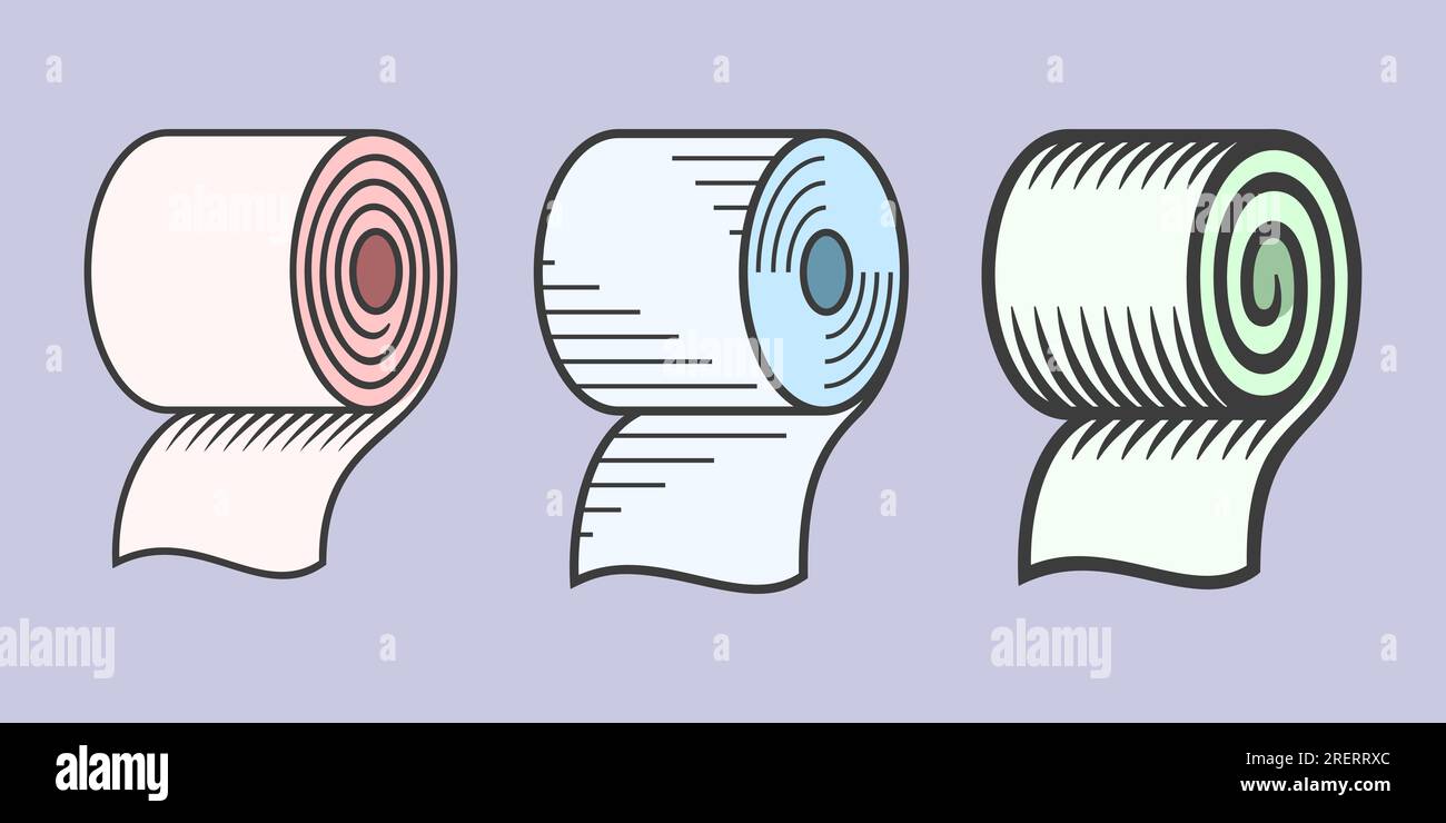 Toilet paper roll hanging on wall holder. Hygiene sanitary tissue ...