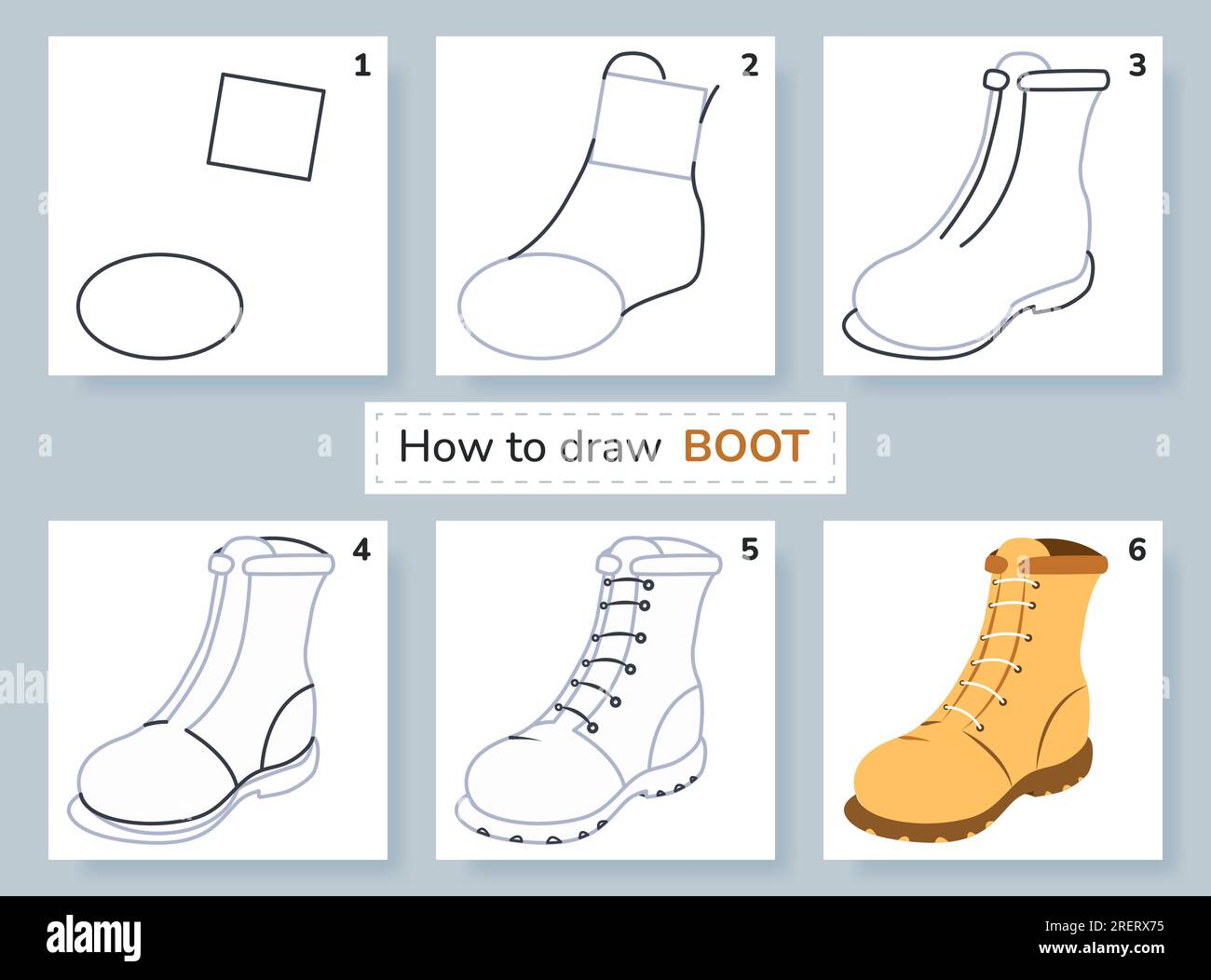 Drawing lesson for kids. How to draw boot Stock Vector Image & Art - Alamy