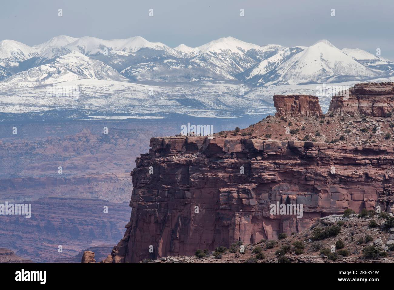 La Sal Mountains and Shafer Canyon, Canyonlands National Park, Utah Stock Photo