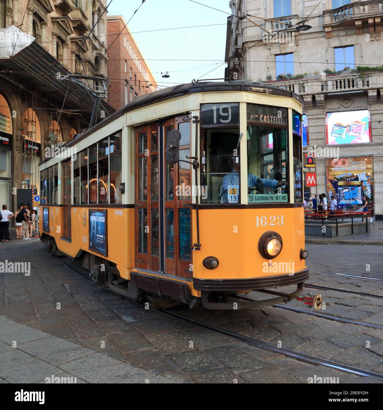 Historic tram in Milan, Italy. Milano, Mailand.Tram line 19 Stock Photo