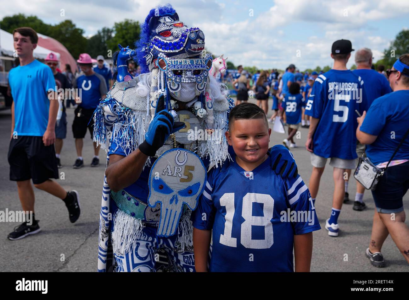 Indianapolis Colts 'superfan' Michael Hopson walks though the displays in Colts  City before the team practiced at NFL team's football training camp in  Westfield, Ind., Saturday, July 29, 2023. (AP Photo/Michael Conroy
