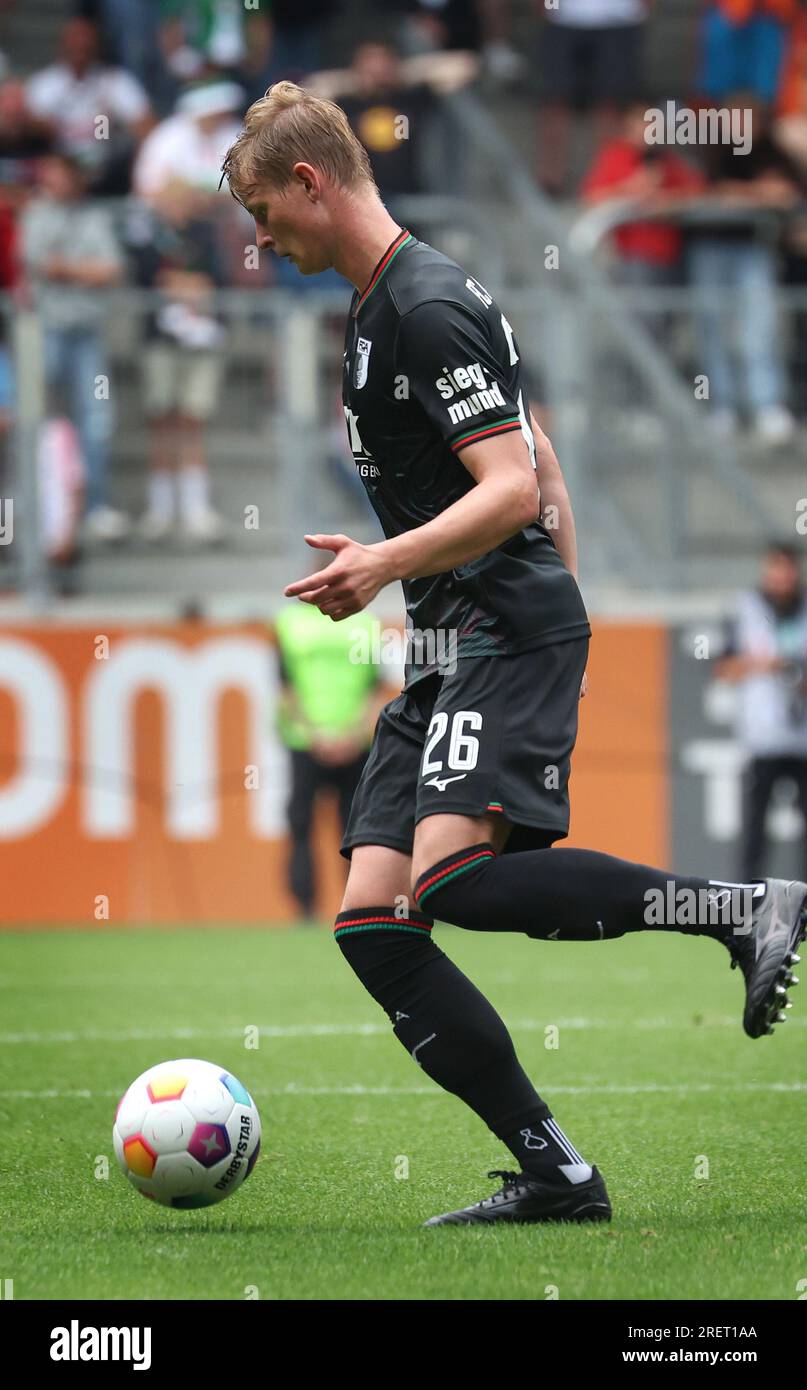 Augsburg, Germany. 29th July, 2023. Bayern, Augsburg: Soccer: Test match, FC Augsburg - Ajax Amsterdam: FC Augsburg's Frederik Winther in action. Credit: Karl-Josef Hildenbrand/dpa - IMPORTANT NOTE: In accordance with the requirements of the DFL Deutsche Fußball Liga and the DFB Deutscher Fußball-Bund, it is prohibited to use or have used photographs taken in the stadium and/or of the match in the form of sequence pictures and/or video-like photo series./dpa/Alamy Live News Stock Photo