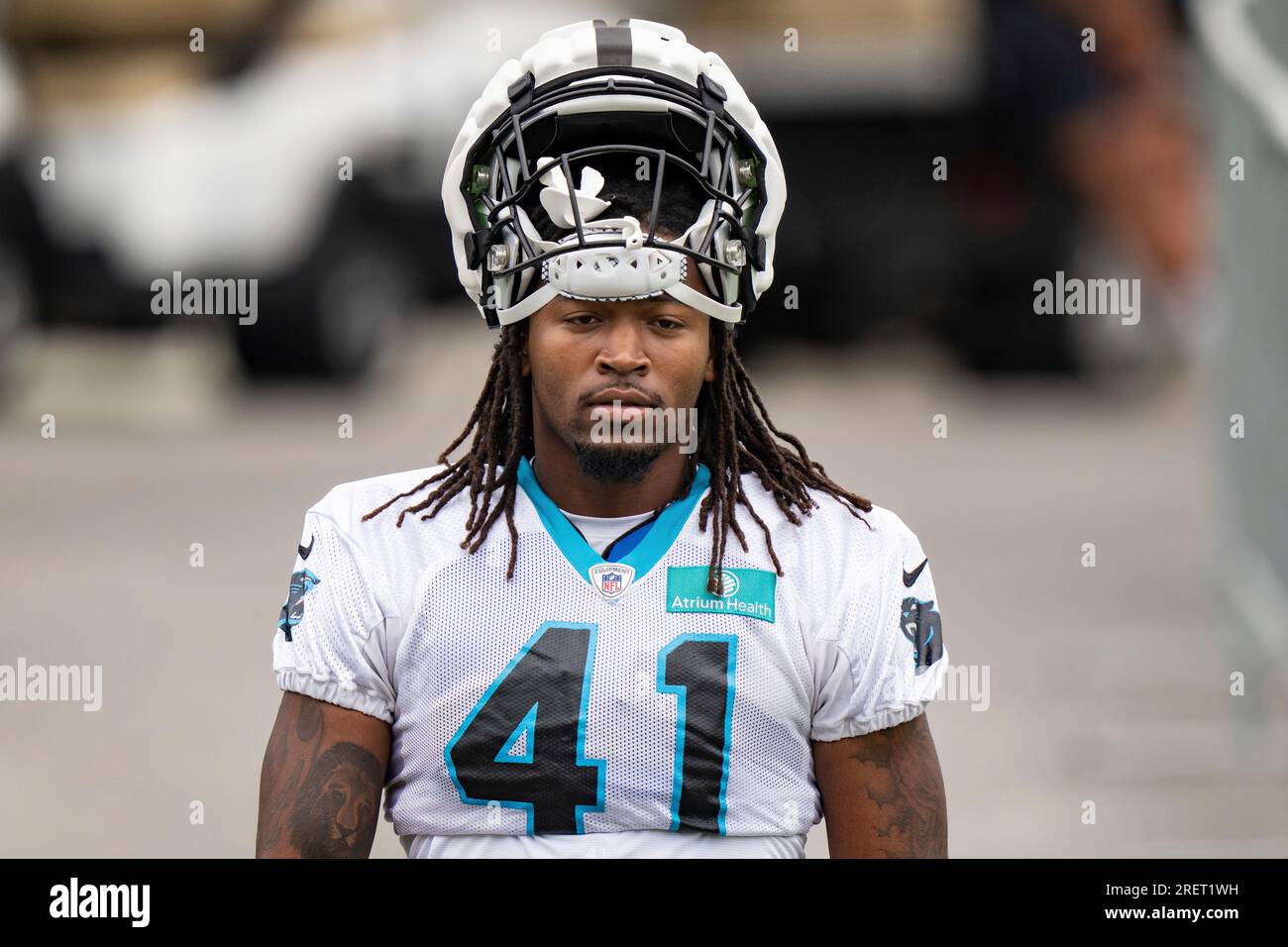 Carolina Panthers running back Miles Sanders runs through drills at the NFL  football team's training camp on Saturday, July 29, 2023, in Spartanburg,  S.C. (AP Photo/Jacob Kupferman Stock Photo - Alamy