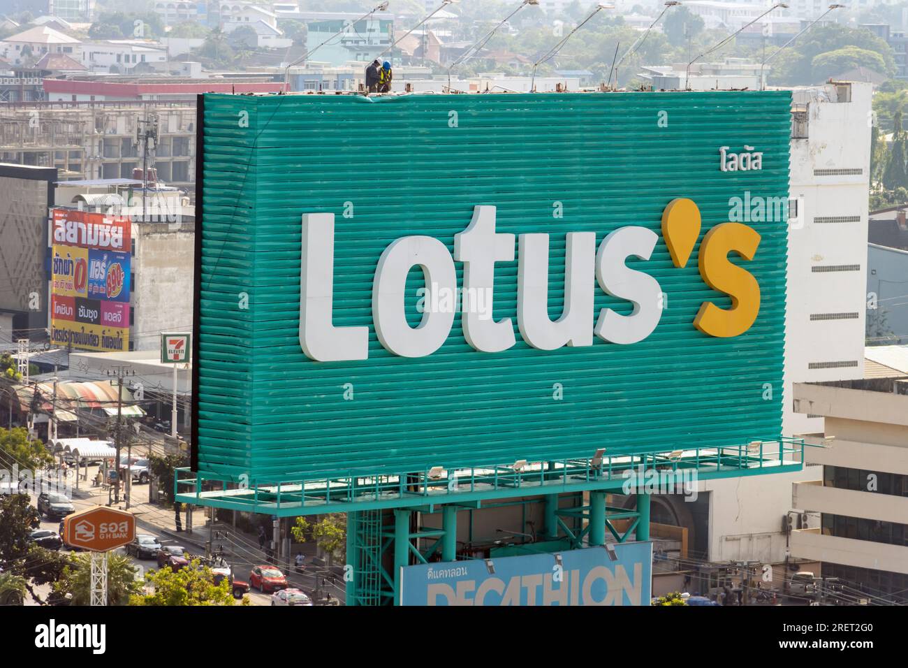 BANGKOK, THAILAND, FEB 25 2023, A large advertising panel with workers