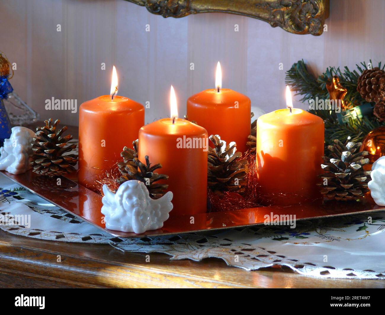 Advent candles, burning Stock Photo Alamy