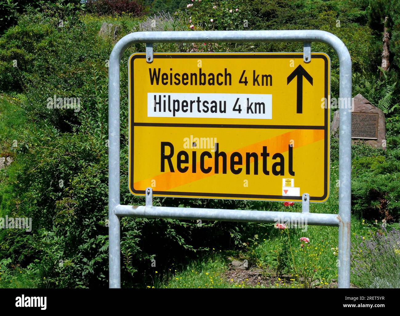 End of Reichental district of Gernsbach in the Black Forest, signpost, entrance sign to the village Stock Photo