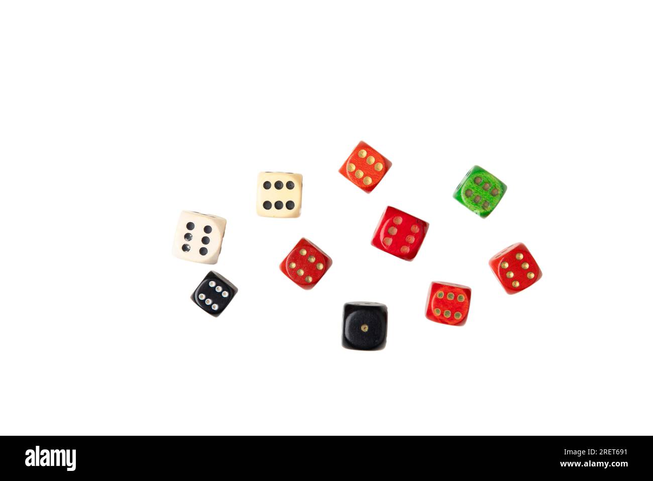Group of different cubes with sixes and a one, white background, copying room Stock Photo Alamy