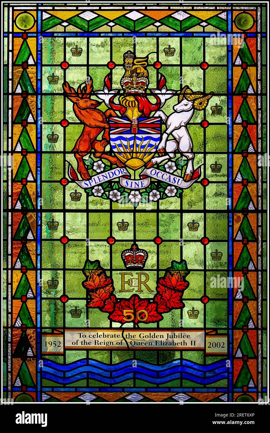 Stained Glass Window in the British Columbia Parliament Building Stock Photo