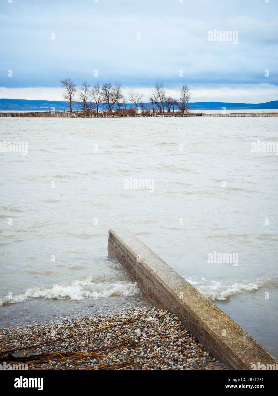Storm and waves at lake Neusiedlersee in Burgenland Stock Photo